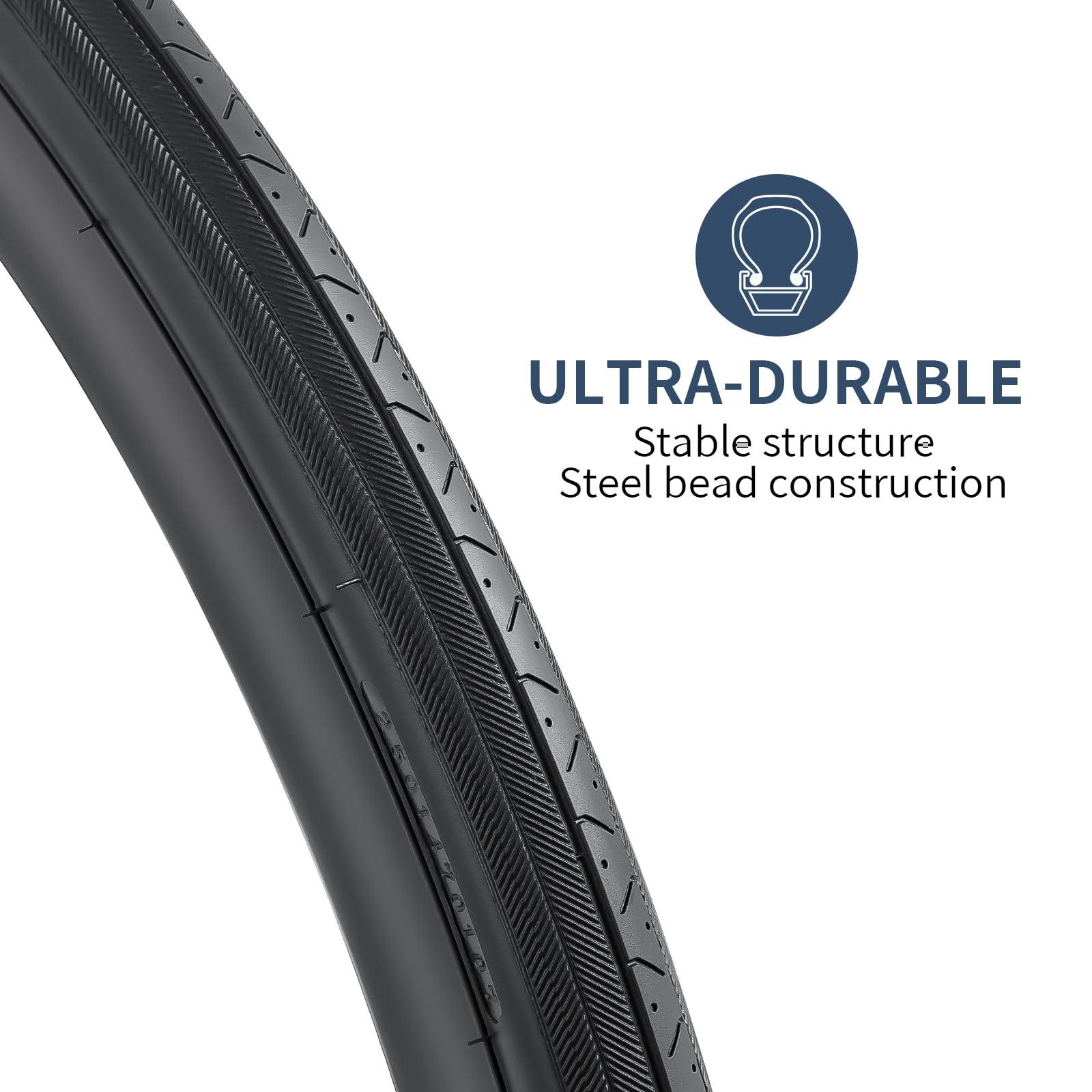 YunSCM YUNSCM 2-PCS Bike Tires 27x1 1/4 (32-630) and 27\" Bike Tubes Schrader Valve with 2 Rim Strips Compatible with 27 x 1 1/4 Bike Bicycle Tires and Tubes (S-318)