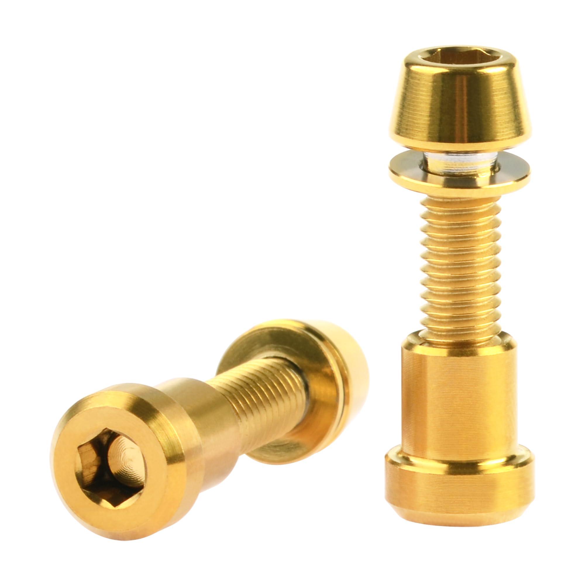 Wanyifa Wanyifa Titanium M5x16 18 20mm Bolt with Washer Hex Head Screw Steerer Clamp Nut for Bicycle Stem Front Forking Lock (Gold Taper Head, M5x20mm)