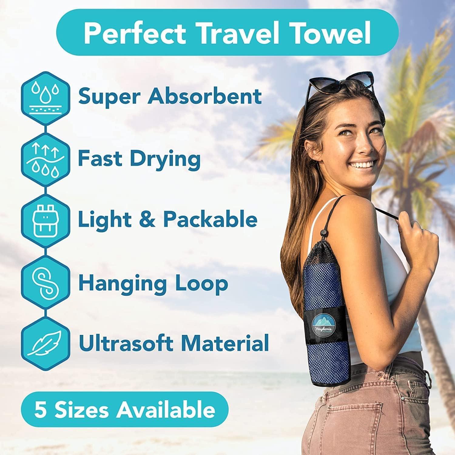 Youphoria Outdoors Youphoria Microfiber Travel Towel Fast Drying Lightweight - Quick Dry Towel for Camping, Beach, Backpacking, Hiking, & Sport