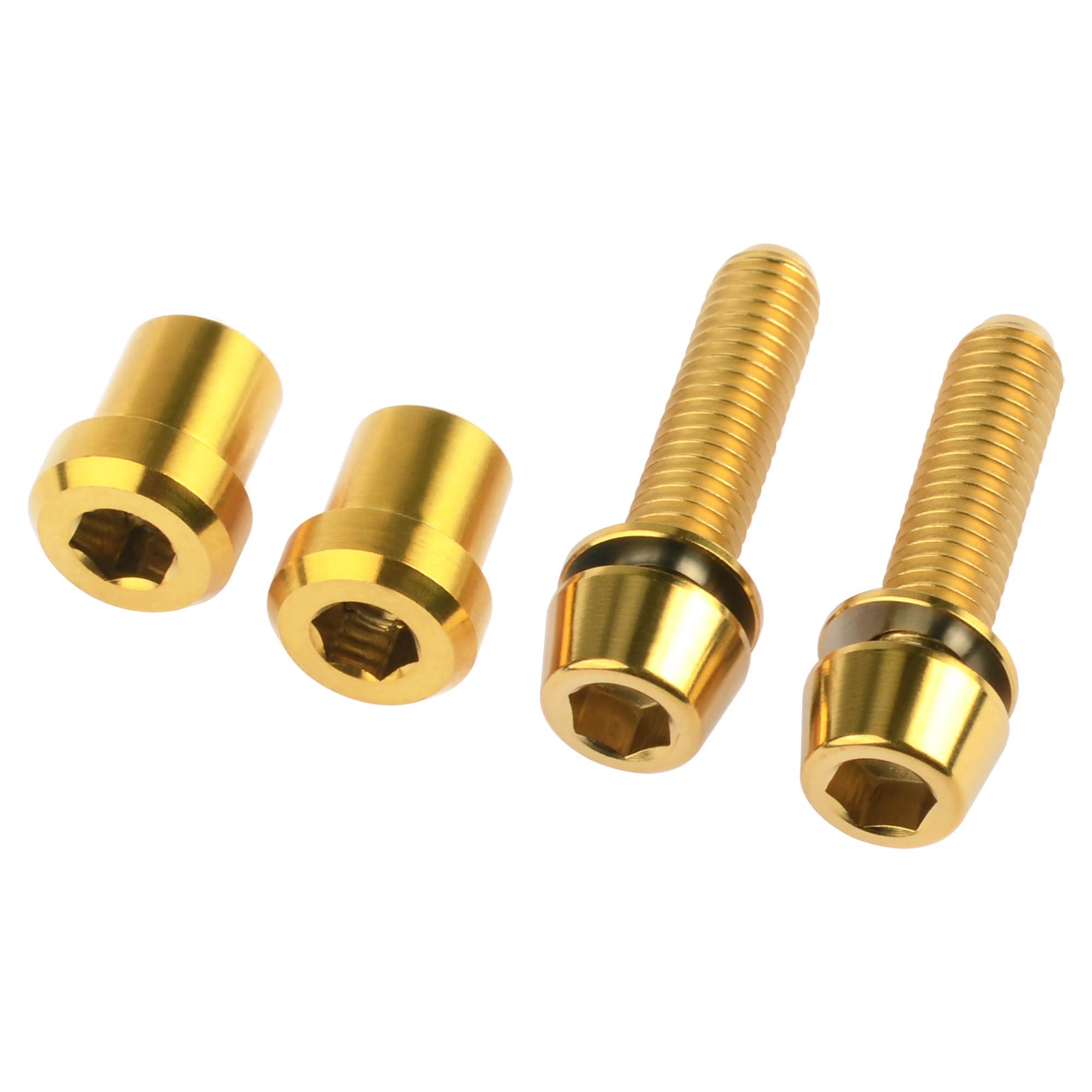 Wanyifa Wanyifa Titanium M5x16 18 20mm Bolt with Washer Hex Head Screw Steerer Clamp Nut for Bicycle Stem Front Forking Lock (Gold Taper Head, M5x20mm)