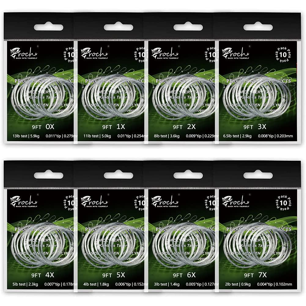 Croch Fly Fishing Tapered Leader with Pre-Tied Loop 9FT Nylon Fly Line Leader 6X (10 Pack)