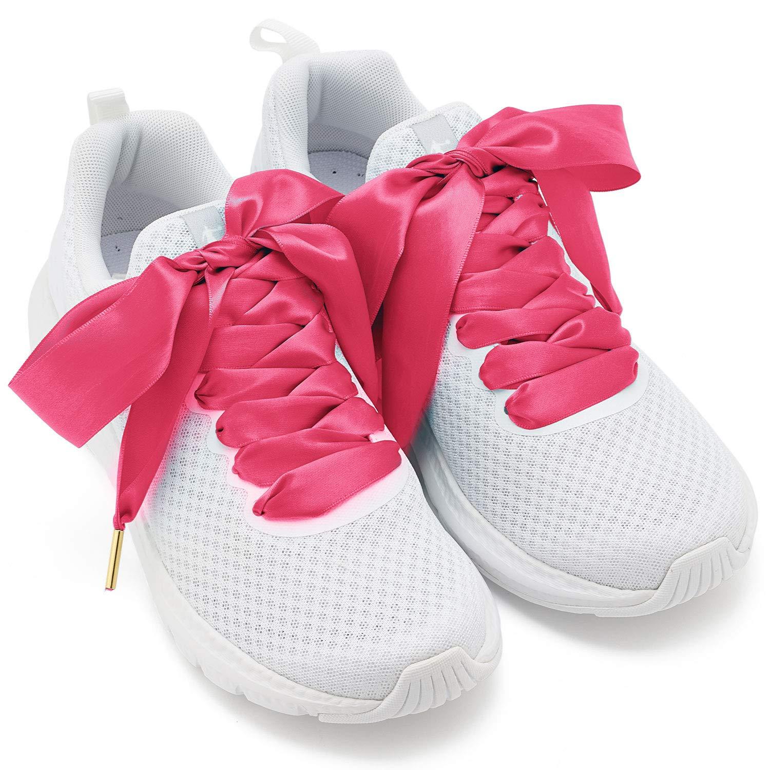 ZOOEASS ZOOEASS Women Fashion Satin Ribbon Shoelaces, Shoe Laces For Solid Color Shoes,Ideal for Converse, Nike, VANS, Addidas, Reebok, Puma Trainers (23.62"(60cm), Deep pink)