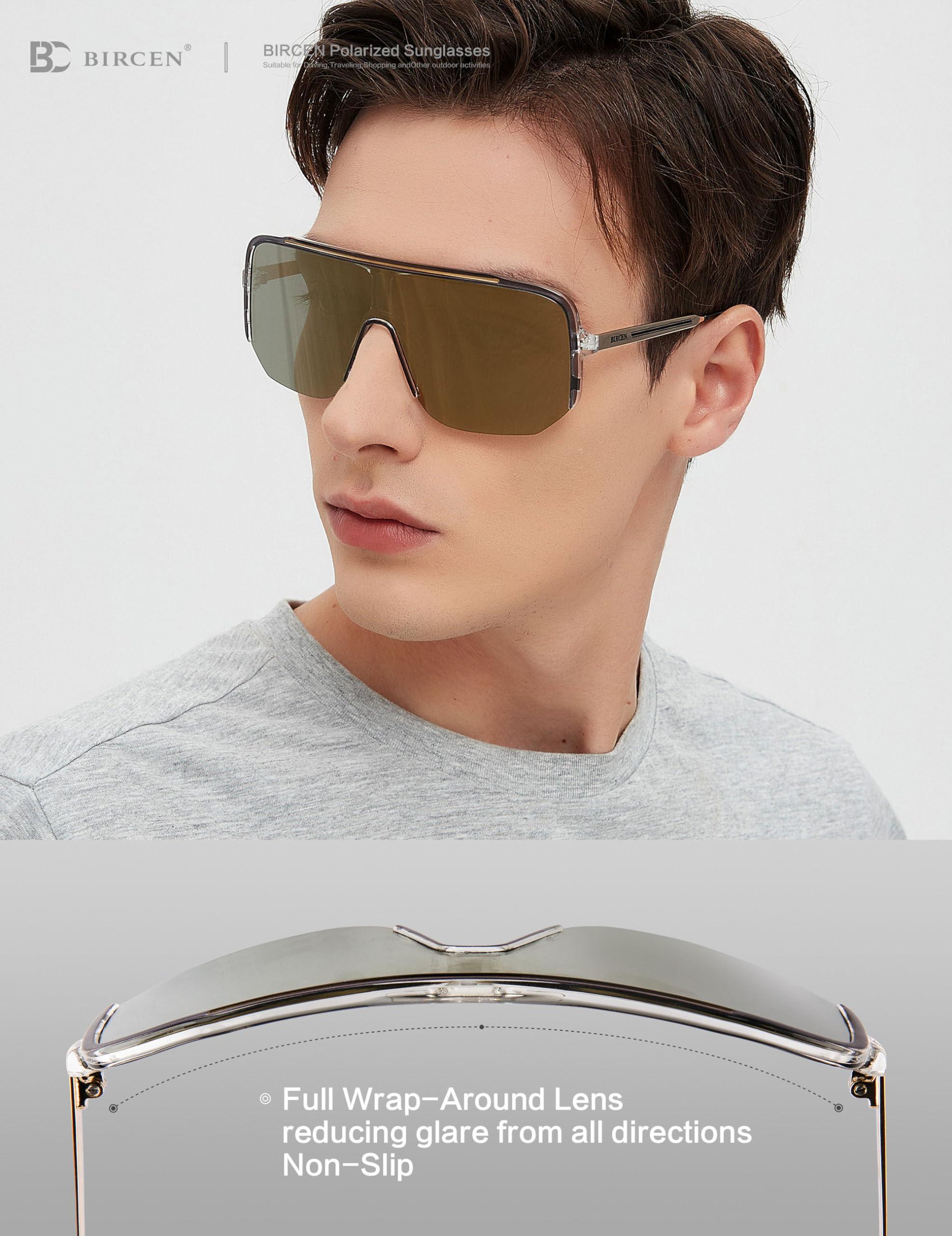 BIRCEN BIRCEN Polarized Sunglasses for Men UV - Protection Wrap Around Trendy Mens Shady Rays Sport Shades for Golf Cycling Fishing, Large, B-light Gold Mirrored Lens, BC2005
