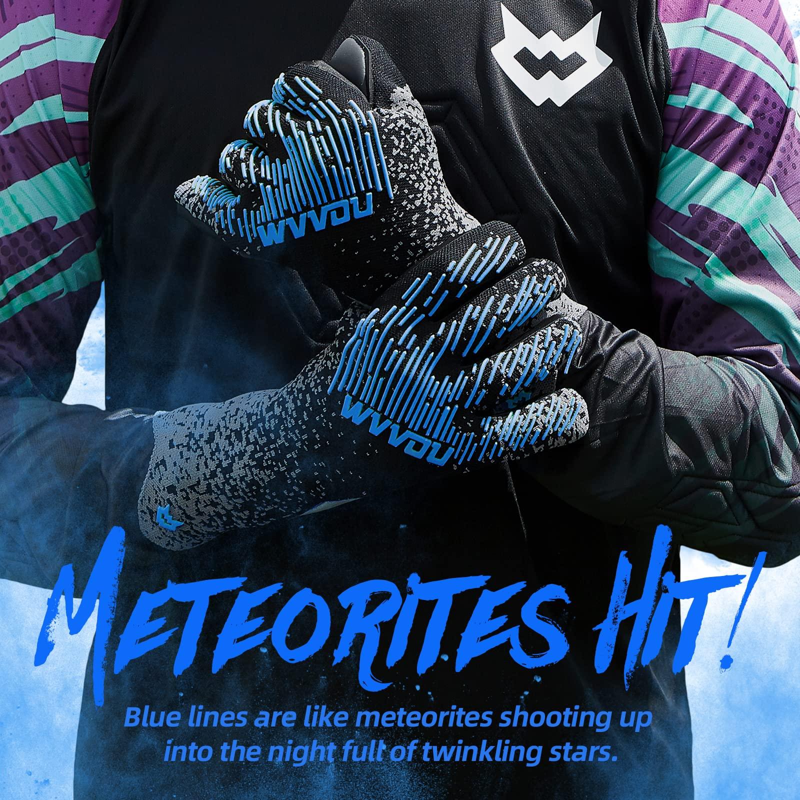 WVVOU WVVOU Soccer Goalie Gloves Youth Adults, High Performance Goalkeeper Gloves, Breathable Soccer Gloves, 4+3mm Super Grip for The Toughest Saves (BlackBlue, 10)