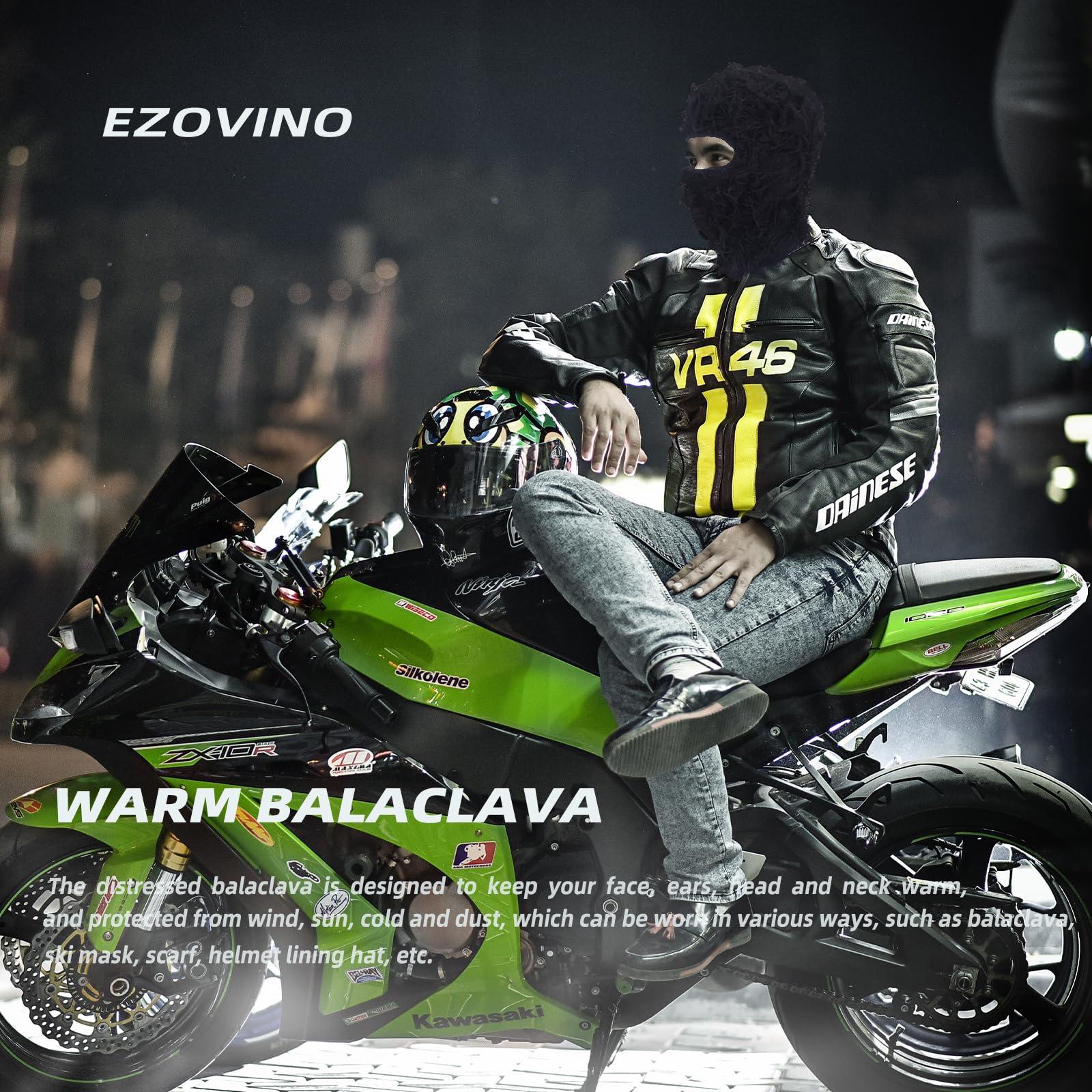 Ezovino Ezovino Distressed Balaclava Ski Mask, Knitted Full Face Mask for Men/Women Purple