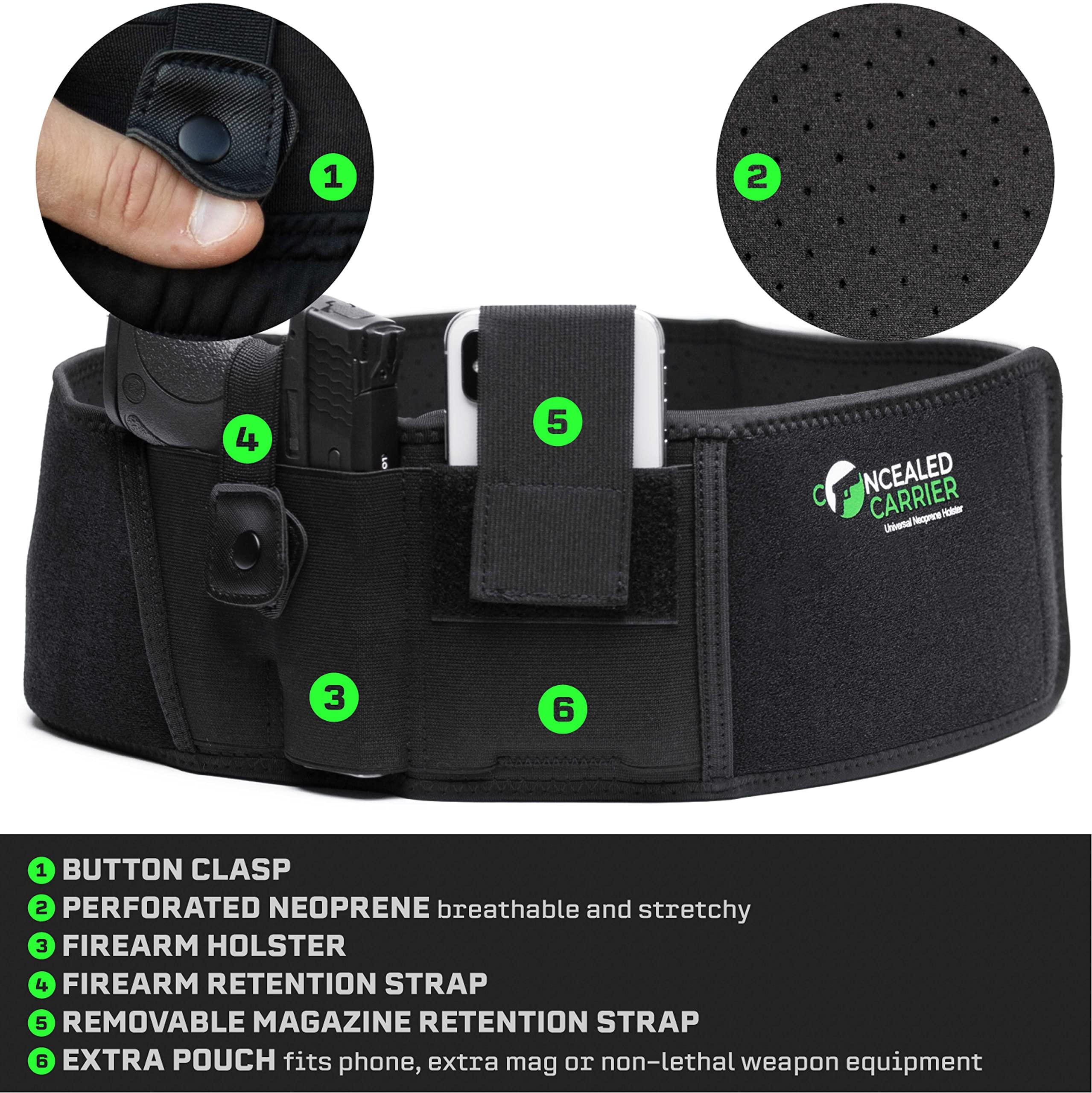Concealed Carrier XL Belly Band Holster for Concealed Carry Up to 54" | Combat Veteran Owned Company |IWB Holster | Waist Band Handgun Carrying System | Hand Gun Elastic Holder for Pistols (XL Left-Handed)