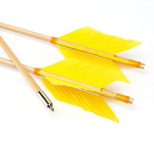PG1ARCHERY PG1ARCHERY Archery Target Flu-Flu Arrows, 6 Pack Traditional Wooden Arrow 4 Feathers Fletching for Practice Targeting Hunting Yellow
