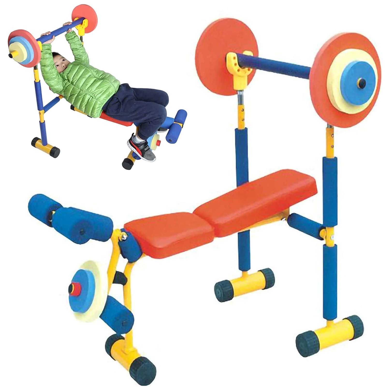 QBDGXFC Kids Fitness Equipment Adjustable Workout Weight Bench Set Kids Barbell Dumbbell Weight Set for Beginner Exercise, Boys and Girls