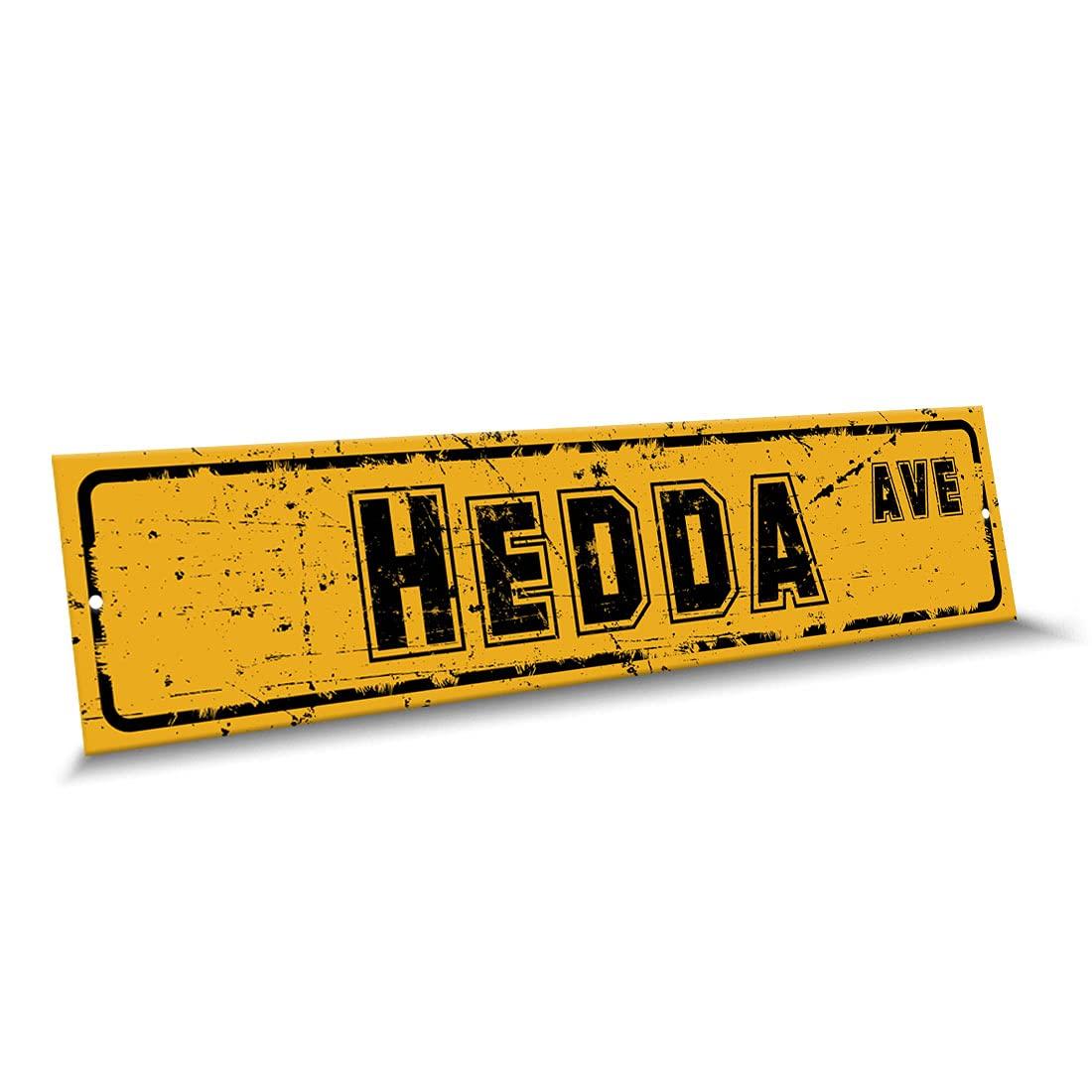 Customola Customola - Hedda Name Black Yellow Color Street Sign, 4\"x 18\" Aluminum Metal Novelty Sign, Indoor - Outdoor, Design g21