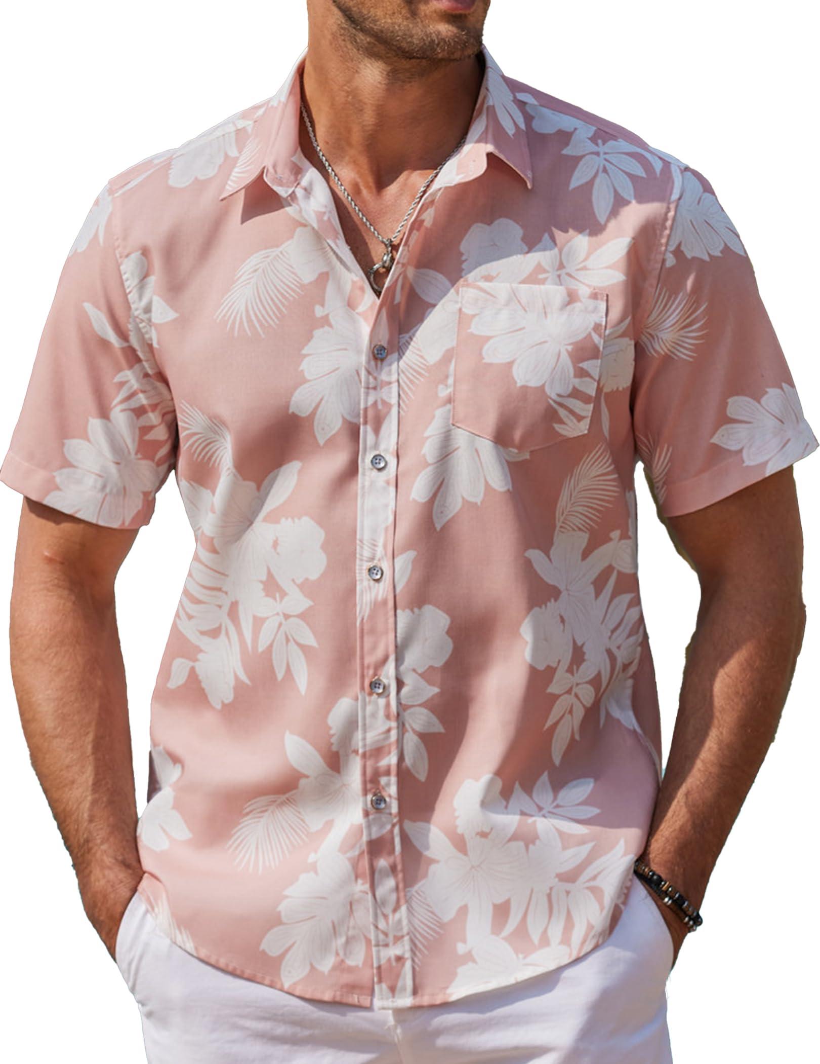 COOFANDY COOFANDY Mens Casual Button Down Shirt Short Sleeve Hawaiian Tropical Floral Shirt