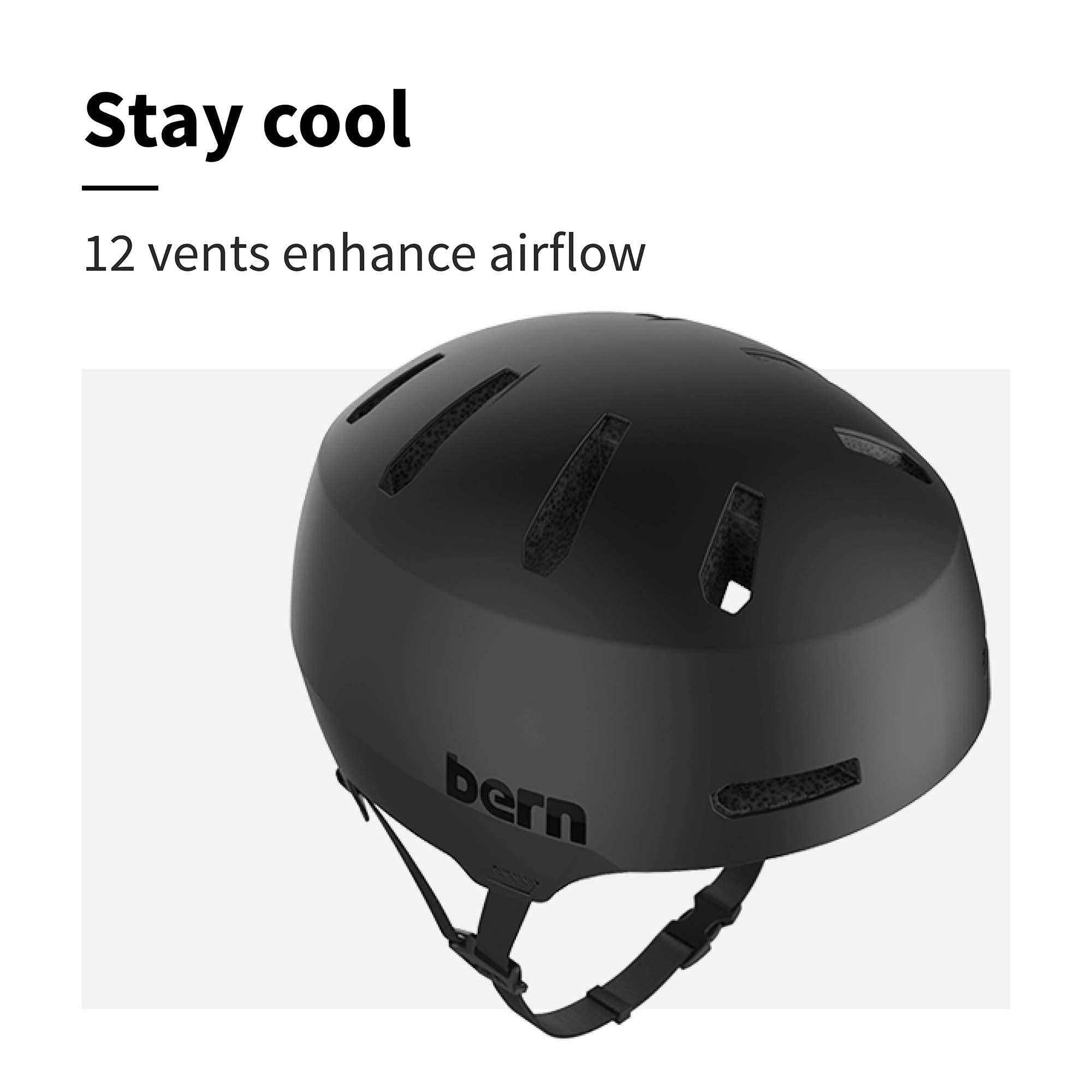 BERN Bern Macon 2.0 Adult Multisport Helmet for Bike, Skateboard, Scooter (Matte Black, Small)