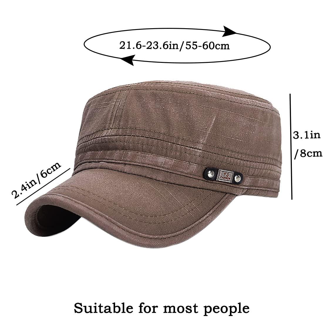 YeeHeen YeeHeen Unisex Cadet Army Cap Adjustable Flat Top Cap Washed Cotton Military Hat Baseball Cap Brown