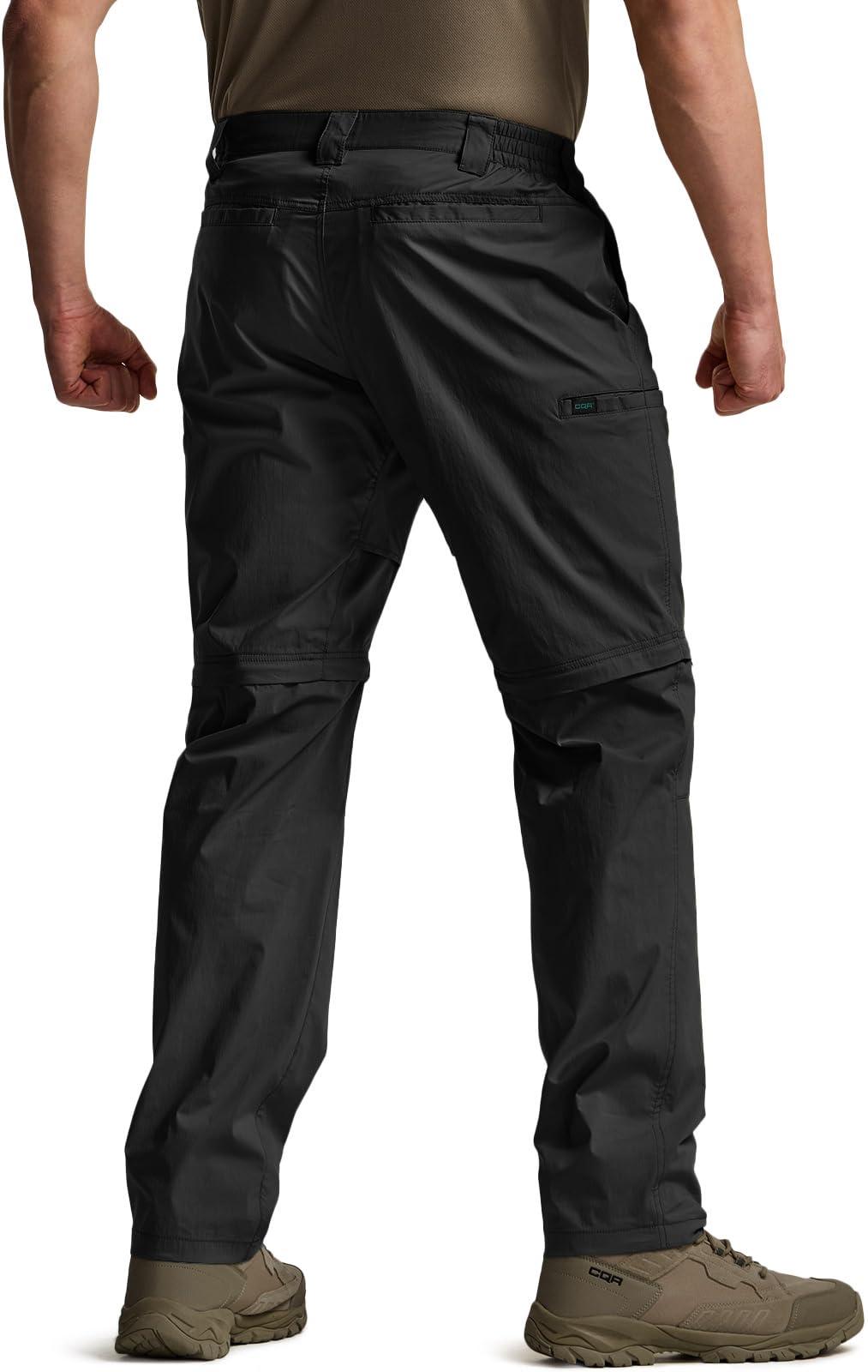 CQR CQR Men's Convertible Cargo Tactical Pants, Water Resistant Outdoor Hiking Pants, Zip Off Lightweight Stretch Work Pants, Runyon Black, 28W x 30L