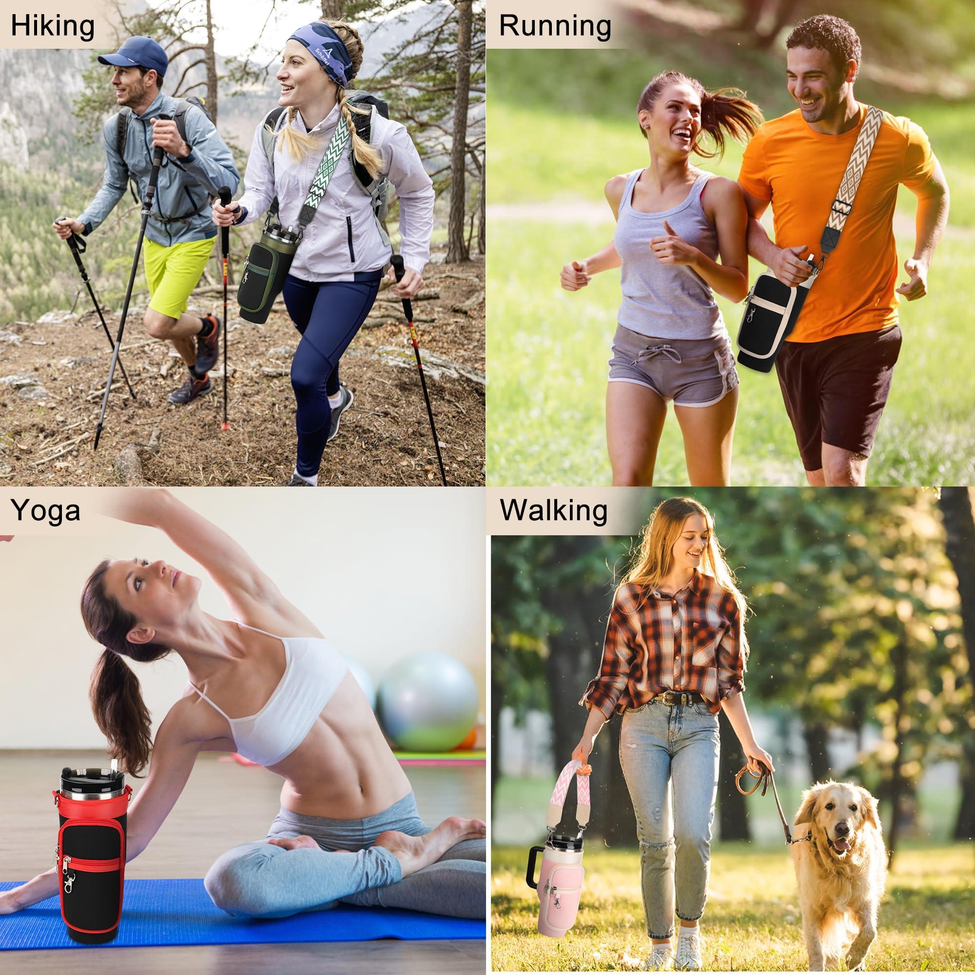 RIFESI Water Bottle Holder Carrier with Adjustable Strap for Stanley Cup 40oz with Handle, Neoprene Water Bottle Sling Bag with Phone Pocket & Carabiner Tumbler Accessories, Birthday Gifts for Men Women