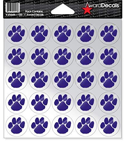 Award Decals Award Decals Paw (Purple on Clear) Sticker Set (100 Decals) 1\" The Original Award Decals Premium 20mil Thick Helmet Decals Made in The USA Since 1976