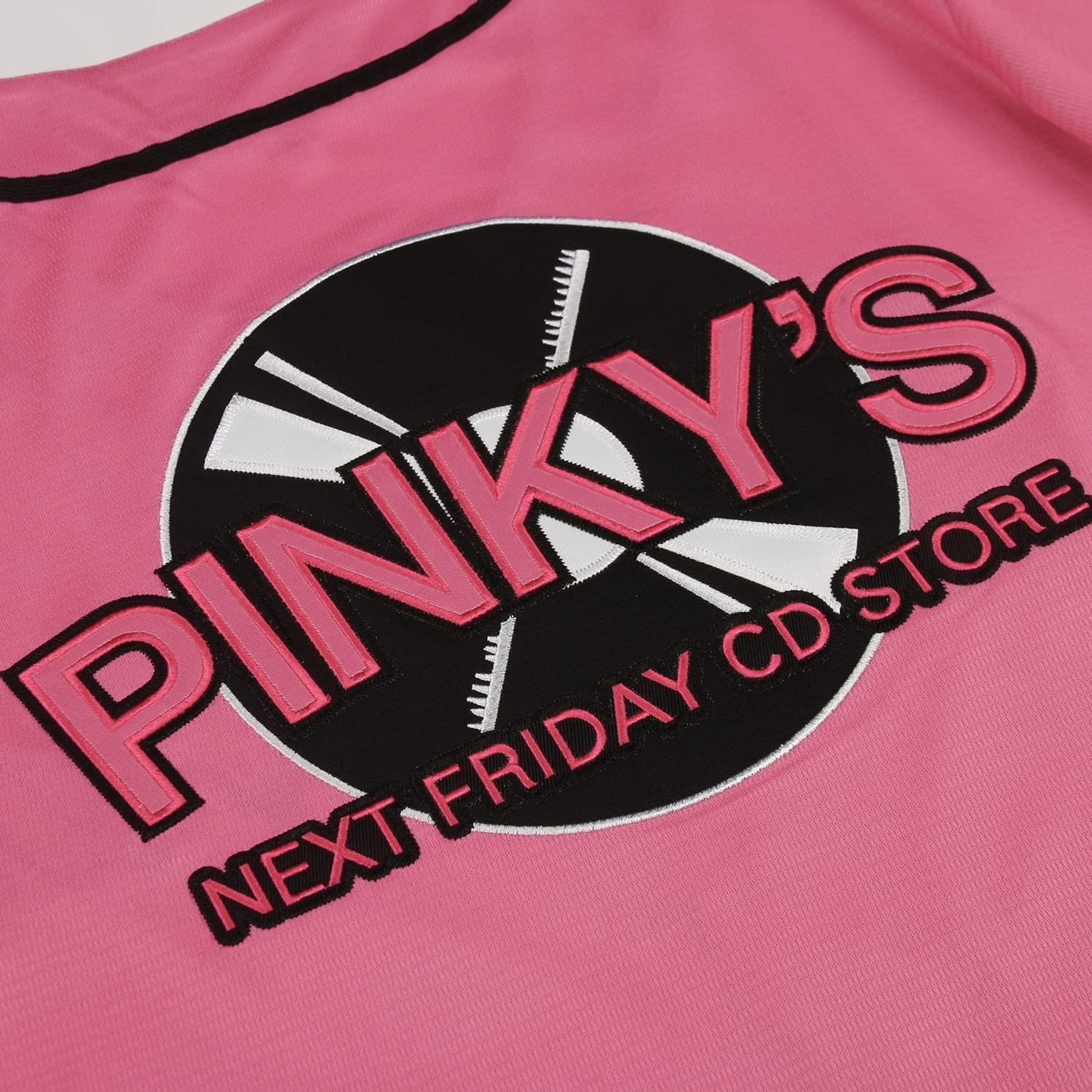 Pinky's Next Friday CD Store Men's Pinky's Next Friday Movie Baseball Jersey Day Day CD Store Sports Fan Hip Hop Jerseys Stitched (XXL, Logo Pink)