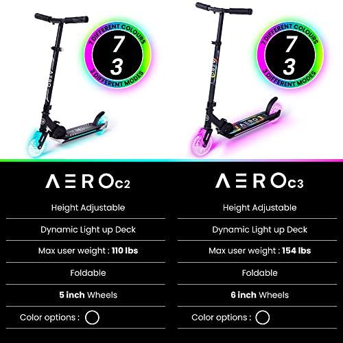 AERO MOBILITY Aero C3 Wheel Kick Scooter for Kids Ages 6-12 or 7-12 or 8-10 or 8-12 with Dynamic Lights, 2 Wheels Scooters for Boys and Girls with Light up Wheels and Deck