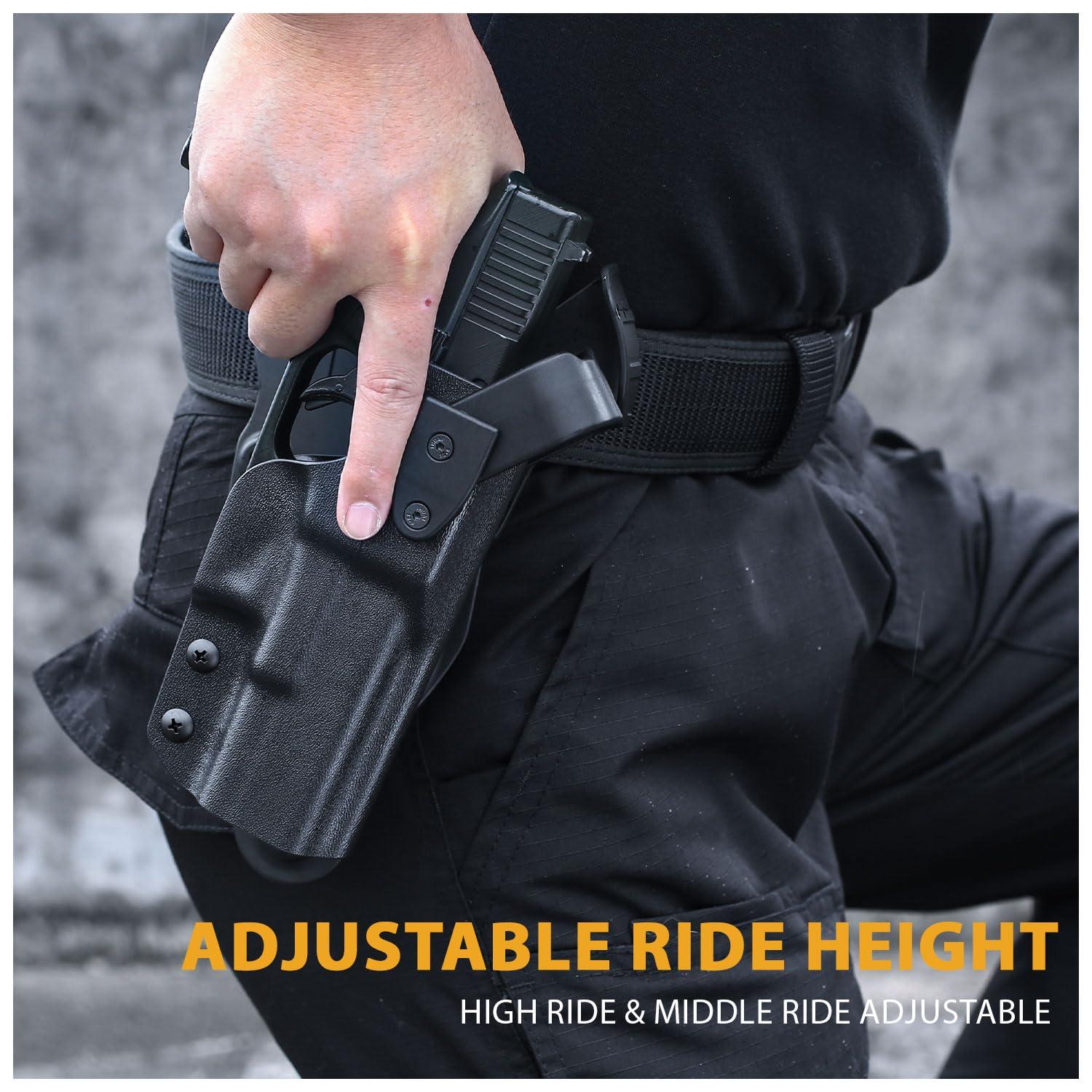 WARRIORLAND WARRIORLAND Duty Holster Level II Retention w/Hook Guard & Rotating Hood Compatible with Glock 19 19X 44 45 Gen 3 4 5 & G23 32 Gen 3 4, 2.25 Inch Outside Waistband, Adj. Retention&Ride Height, Right