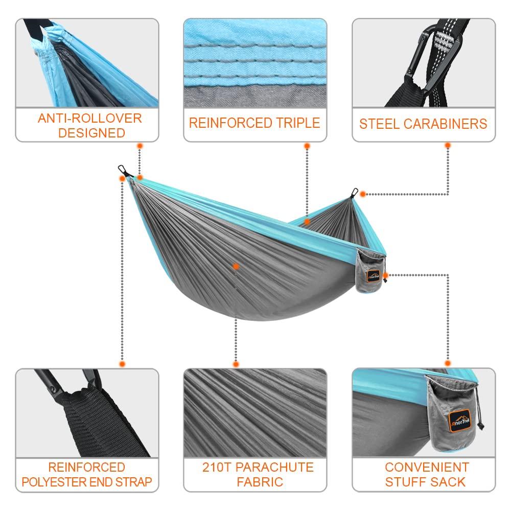 AnorTrek AnorTrek Camping Hammock, Super Lightweight Portable Parachute Hammock with Two Tree Straps Single or Double Nylon Travel Tree Hammocks for Camping Backpacking Hiking