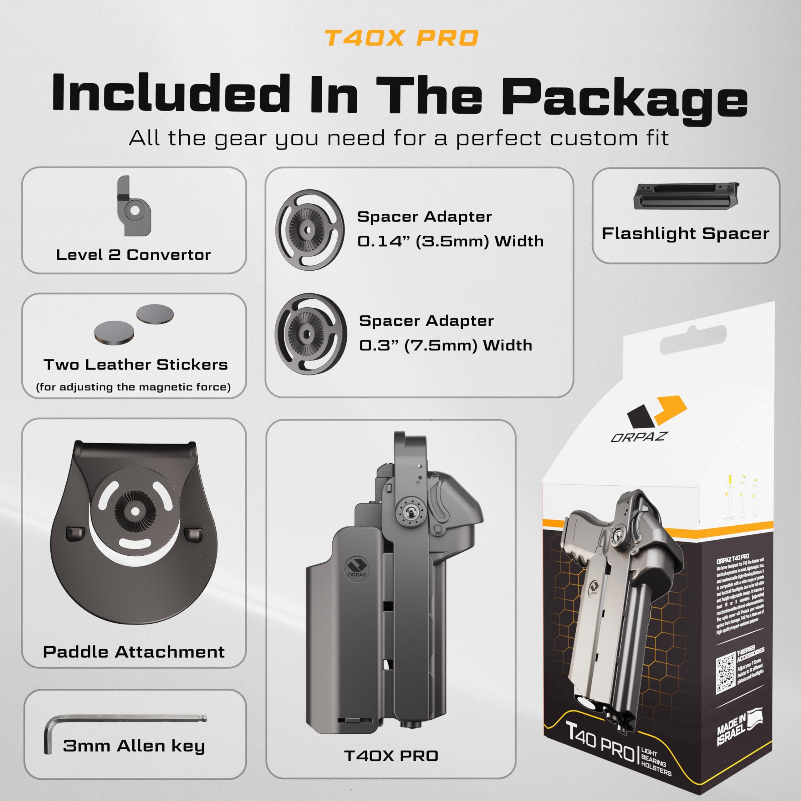 Orpaz Orpaz T40 Light Bearing Holster Left-Handed, Adjustable and Modular Holster with Flashlight Fits Most Pistols and Most Lights, Lasers, Sights and Optics (T40 Pro Large, Low-Ride)