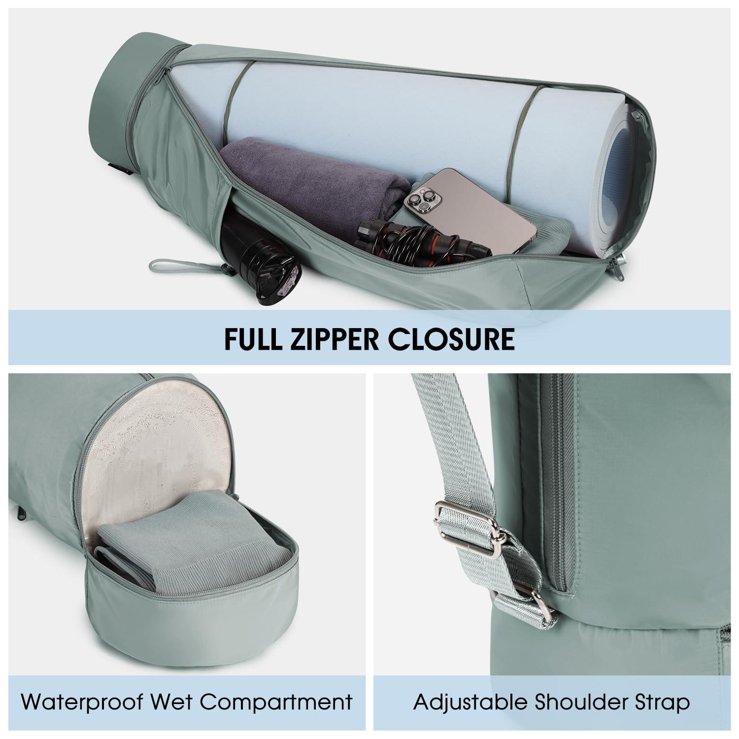 sportsnew sportsnew Yoga Mat Bag Drawstring Pocket-Full Zip Cargo Yoga Mat Carrier Bag with Water Bottle Pocket and Bottom Wet Pocket Exercise Yoga Mat Carrier Multi-Functional Storage Bag, Army Green & Grey