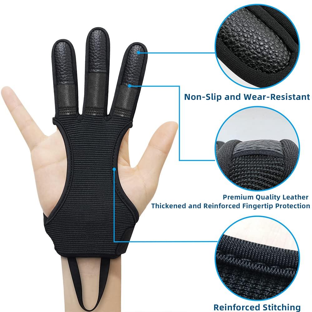Seektop Seektop Archery Gloves Shooting Hunting Leather Three Finger Protector for Youth Adult Beginner (Update Black, M)
