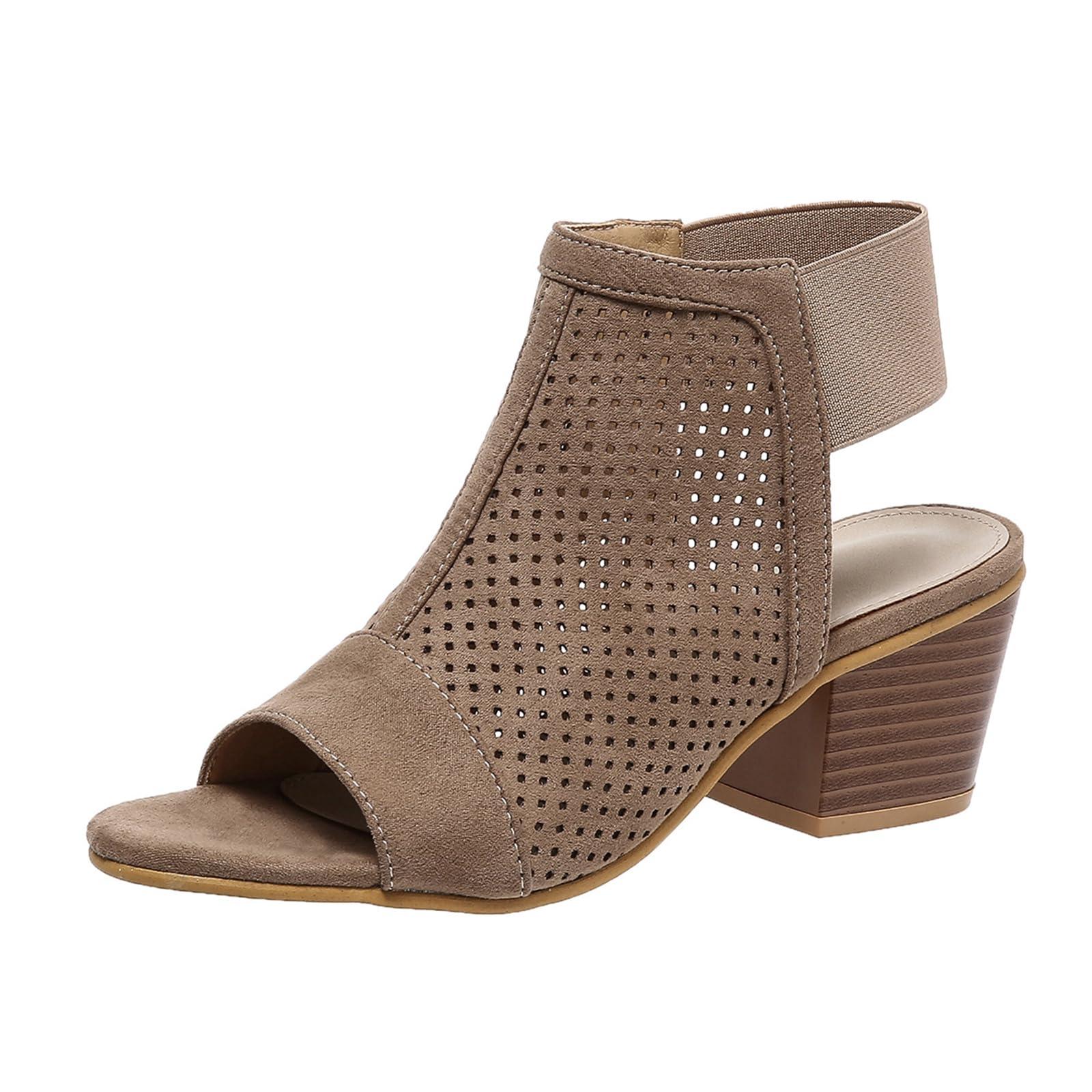 NineFit Basics Women Peep Toe Booties Open Toe Boots Cutout Ankle Strap Mid Black Chunky Heel Block Sandals