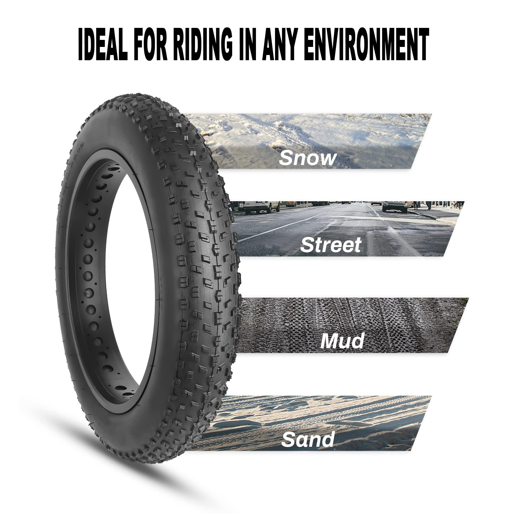 MOHEGIA MOHEGIA Fat Tire,20x4.0 inch Fat Bike Tire,High-Performance and All-Terrain Folding Replacement MTB Bicycle Tire with Street or Trail Riding (Black/2 Tires)