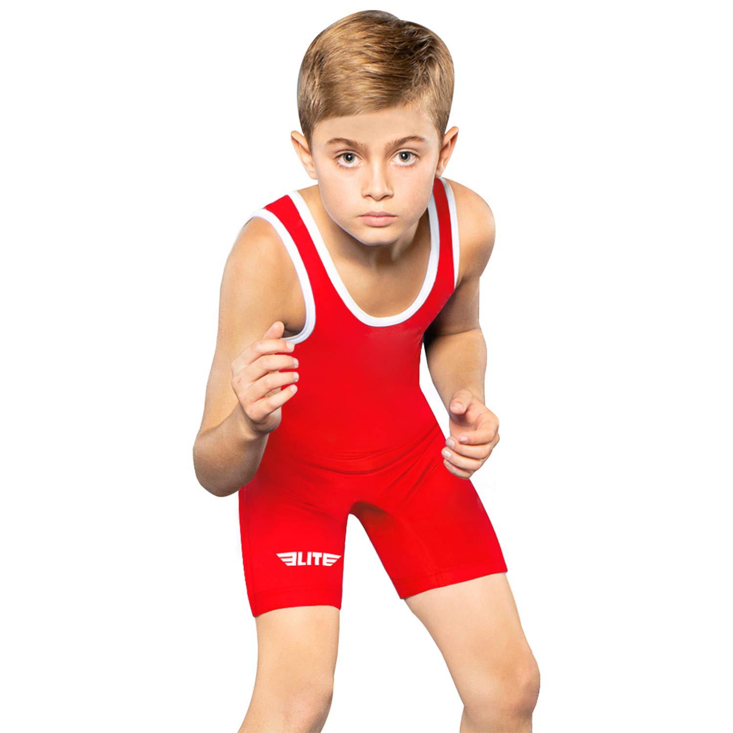 Elite Sports Elite Sports Kids Wrestling Youth Singlet, Standard Boys Wrestling Singlets (Red, Small)