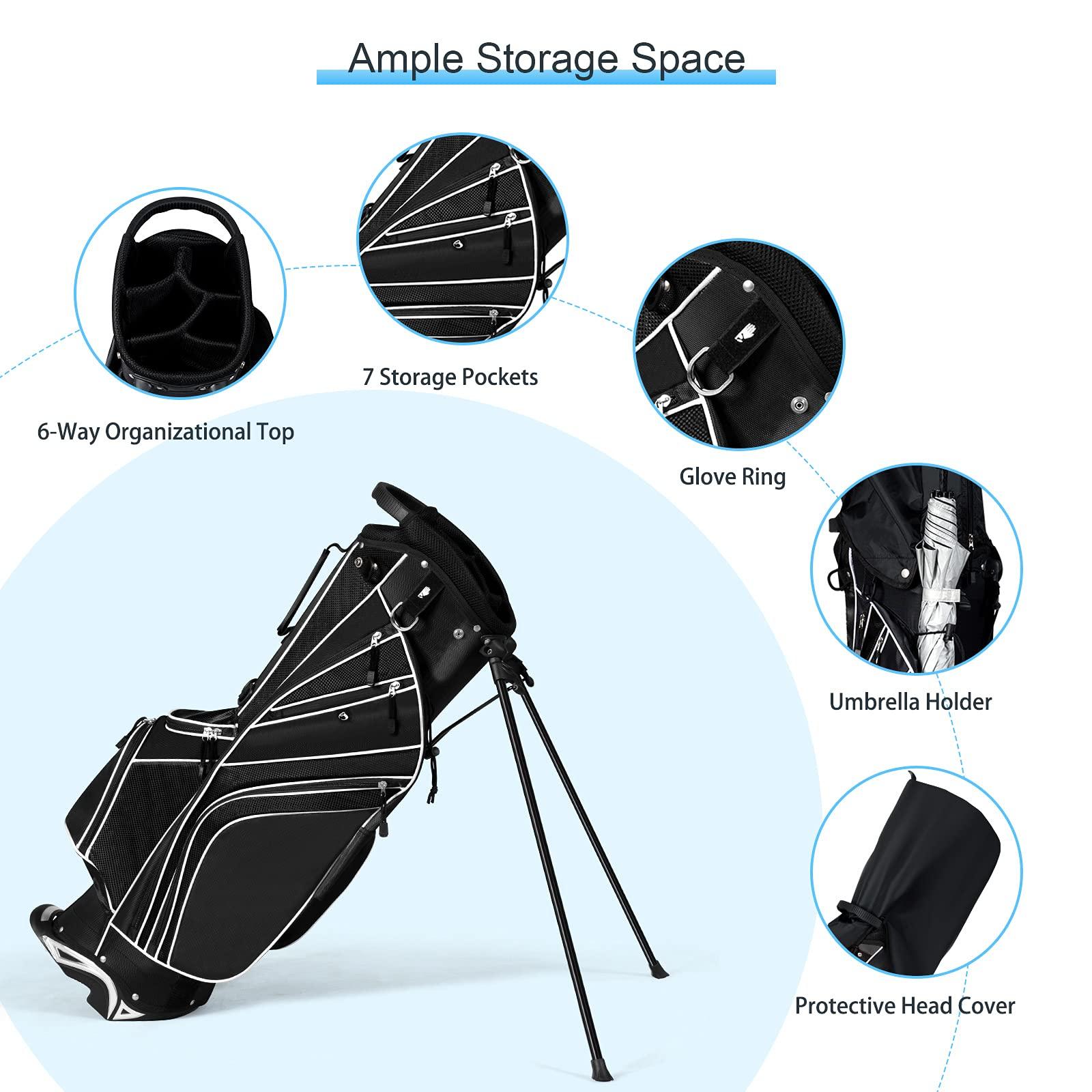 Tangkula Tangkula Golf Stand Bag with 6 Way Top Dividers, Lightweight Golf Bag with Adjustable Dual Strap & 8 Pockets, Waterproof Rain Hood, Portable for Men Women