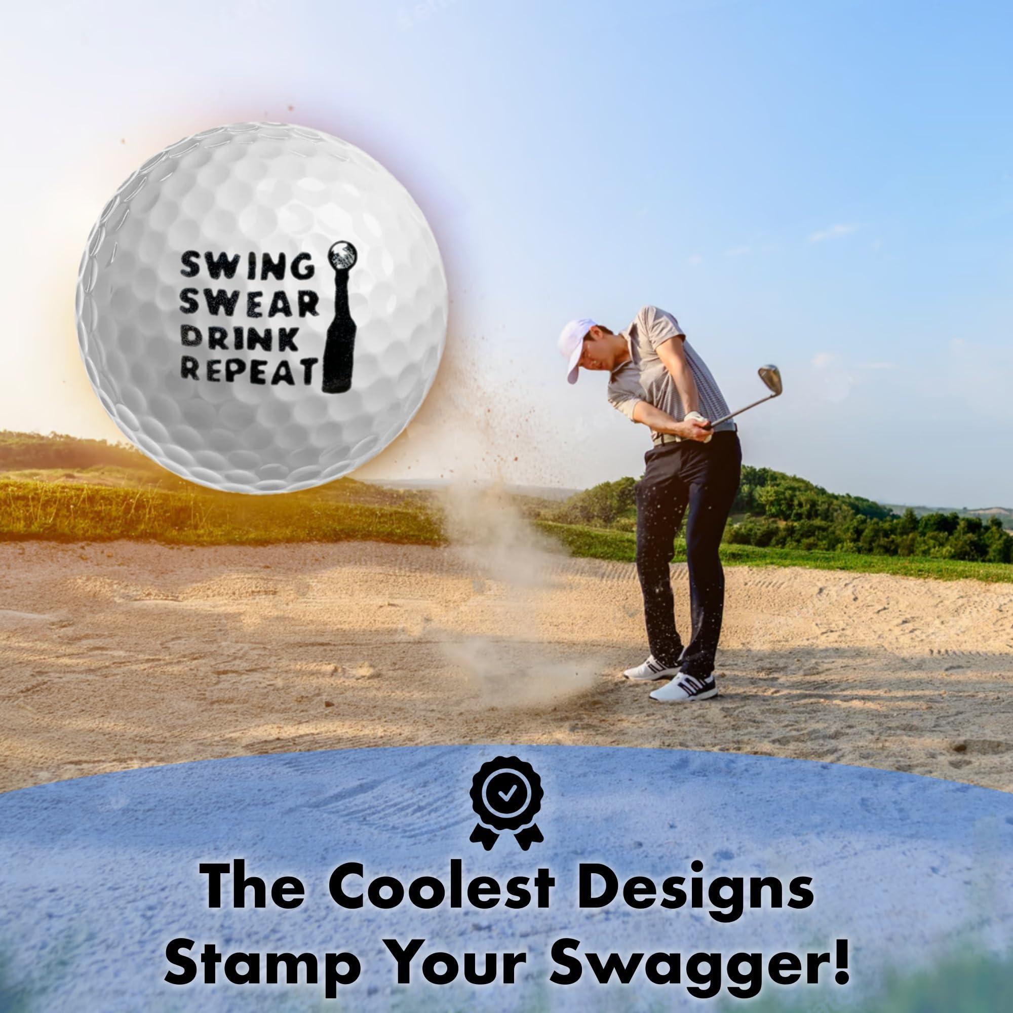 HODL 21 HODL 21 Ball Badge - Golf Ball Stamp, Self-Inking Golf Ball Stamper (The Dirty Series), Golf Ball Marker, Reusable Golf Ball Marking Tool to Identify Golf Balls (Swing Swear Drink Repeat)