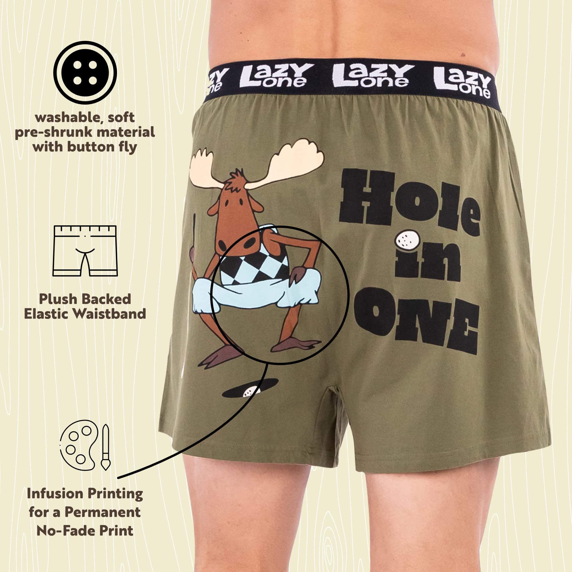Lazy One LazyOne Funny Animal Boxers, Novelty Boxer Shorts, Humorous Underwear, Gag Gifts for Men, Golf, Putting (Hole In One, MEDIUM)