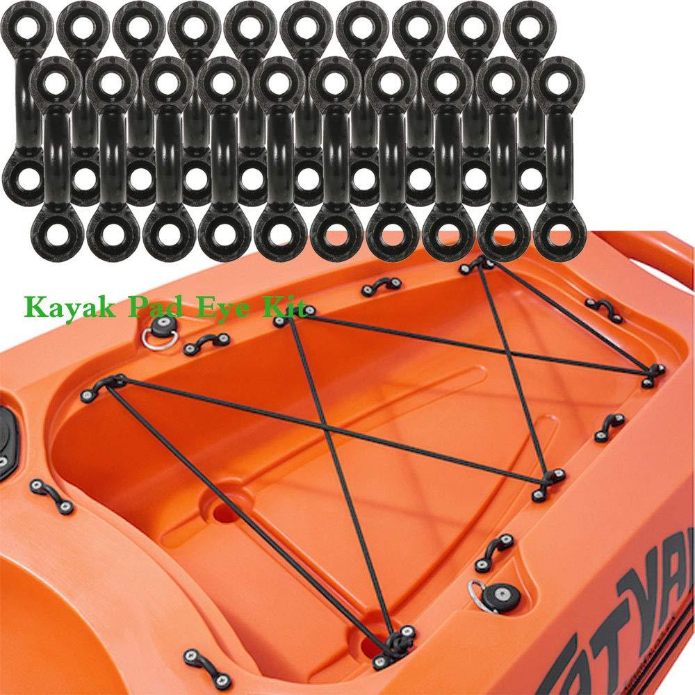 Borogo Borogo Kayak Pad Eye Kit, 20PCS Nylon Bungee Deck Loops Tie Down Pad Eye with 40 Screws for Boat Kayak Deck Rigging Kit