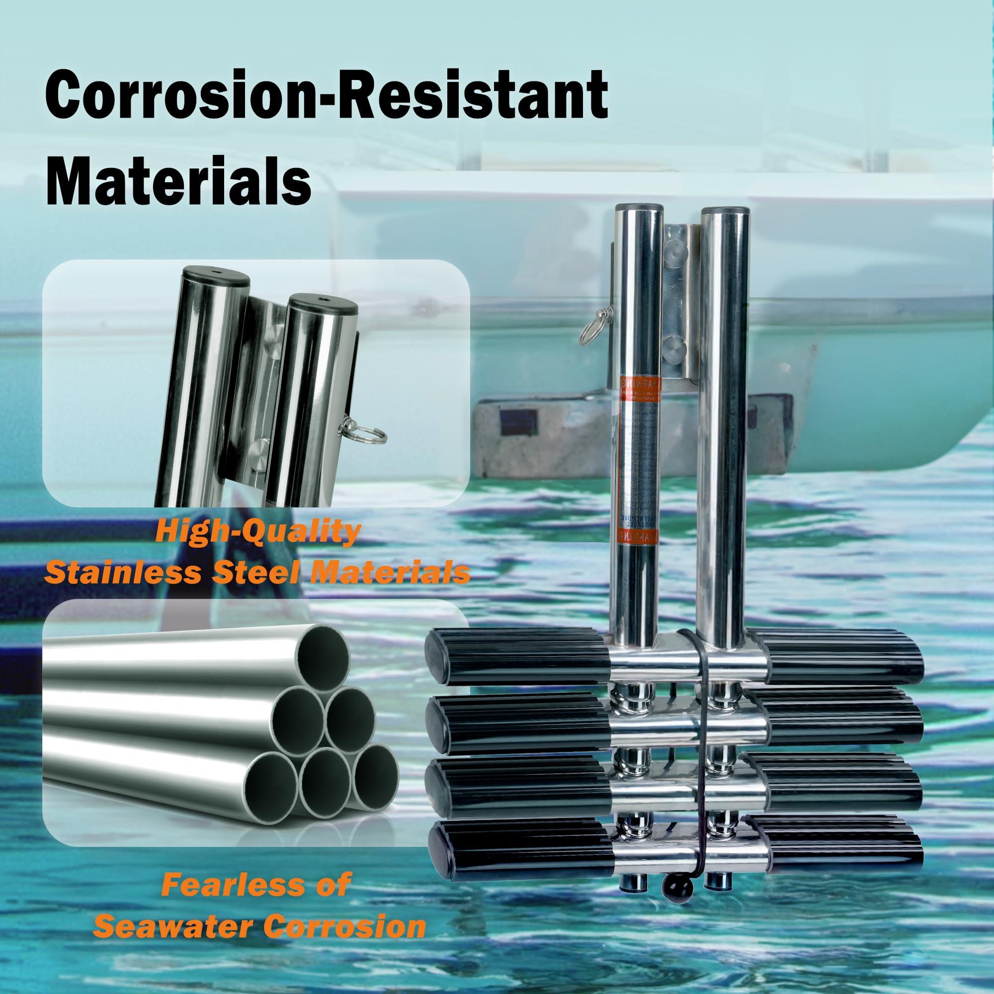 XinKunmarine XinKunmarine 4 Step Boat Ladder, Stainless Steel Dive Boarding Ladders for Bass Fishing Boats, Heavy-Duty with Non-Slip Treads