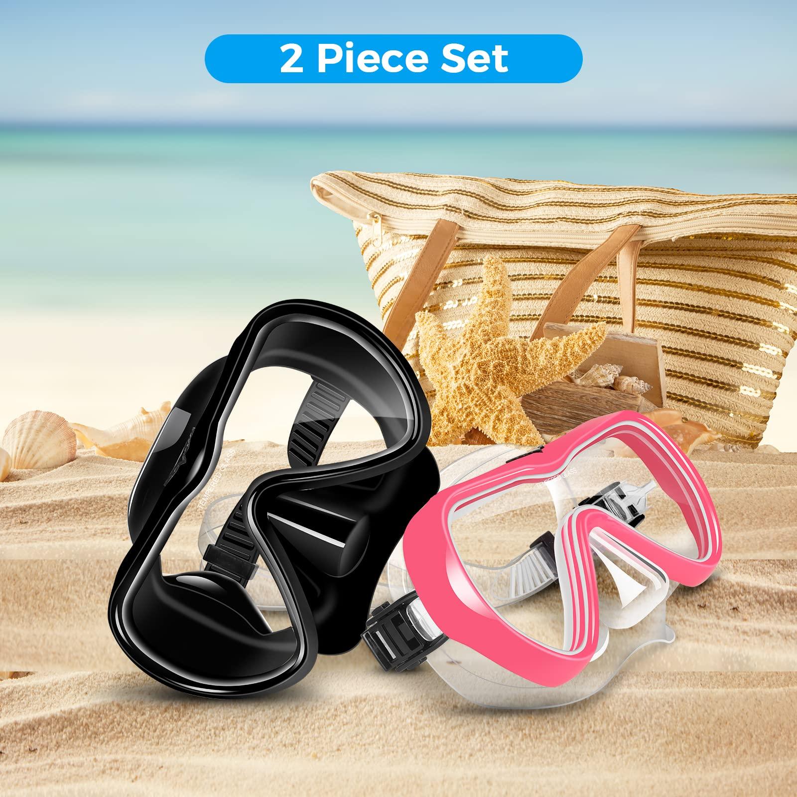 Supertrip Supertrip Adult Swim Goggles Swimming Goggles, 2 Pack Snorkel Mask Diving Mask with Nose Cover, Tempered Glass Scuba Swim Mask Snorkeling Mask for Adult Men Women Youth