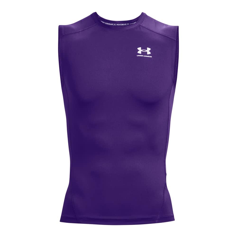 Under Armour Under Armour Men's Armour HeatGear Compression Sleeveless T-Shirt, Purple (500)/White, Large