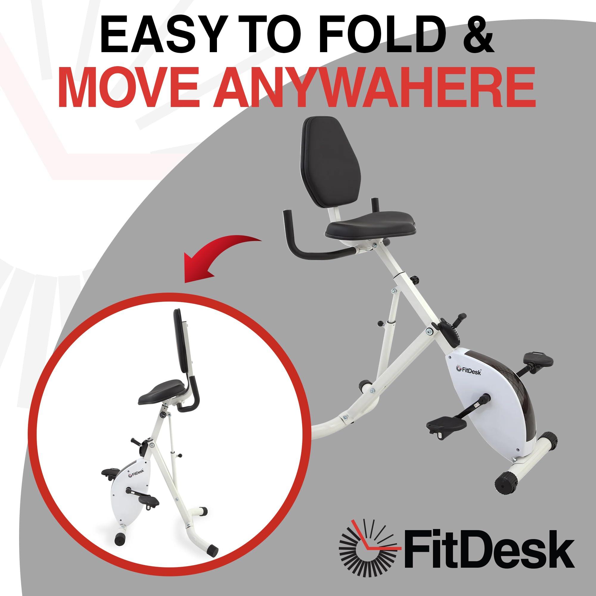FitDesk FitDesk Standing Desk Bike Height Adjustable Exercise Bike with 8 Resistance Levels, Digital Performance Meter, Foldable, Supports Up to 242 lbs, Indoor Cycling Machine for Home and Office Use, White