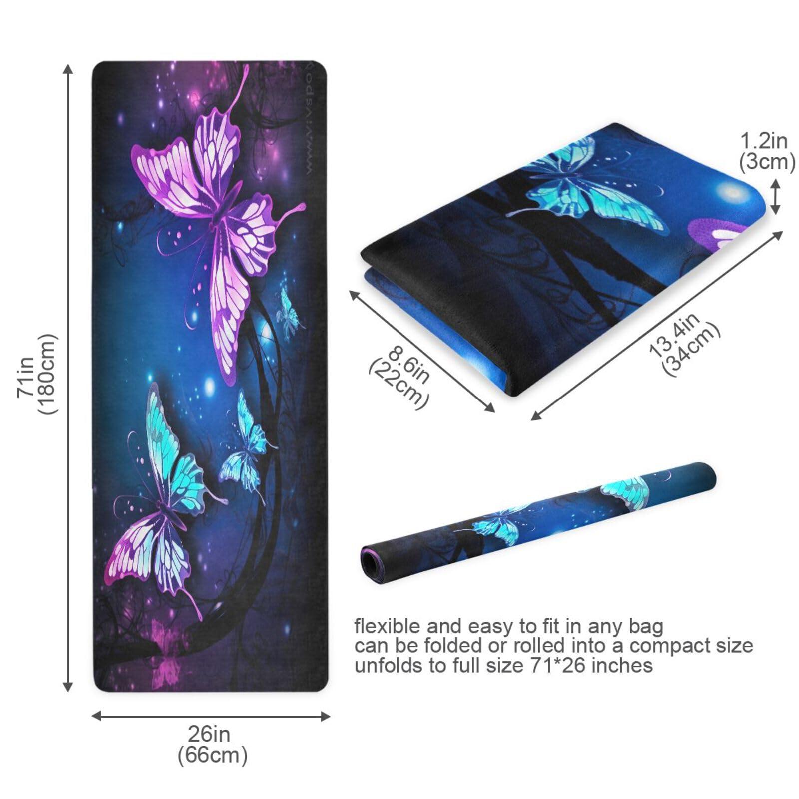 FLildon FLildon Purple Butterfly Yoga Mat Thick Non Slip Yoga Mat Workout Mat for Men Women, Exercise & Exercise Mat for Home Gym, Yoga, Pilates, Stretching, and Floor
