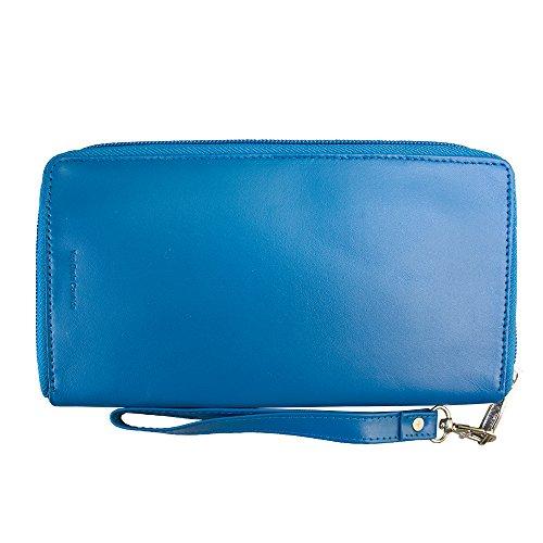 Big Skinny Big Skinny Women's Panther Leather Clutch Slim Wallet, Holds Up to 40 Cards, Ocean Blue