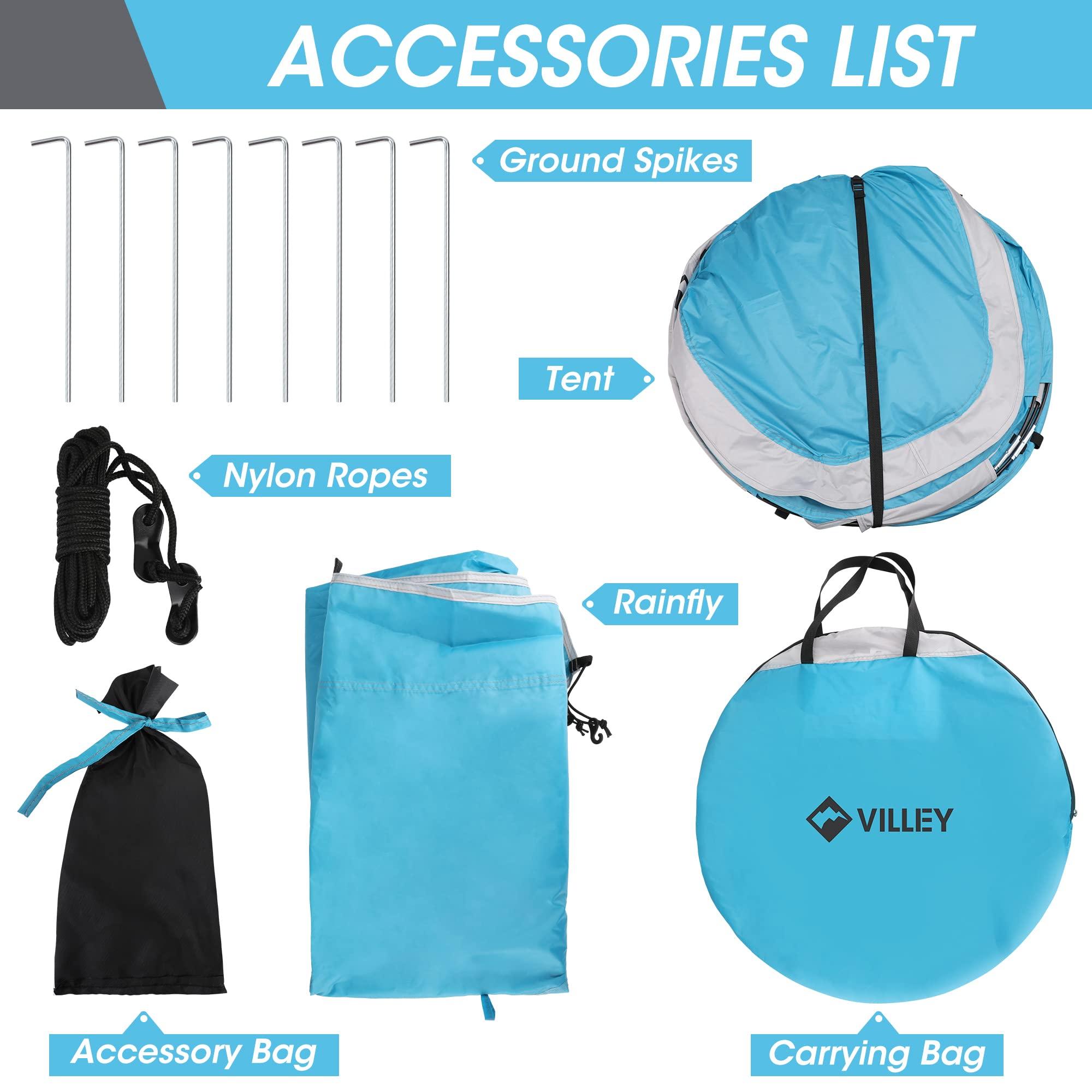 VILLEY VILLEY 2-Person Easy Pop Up Tent, Waterproof Automatic Setup Instant Lightweight Camping Beach Tent with Carrying Bag for Camping, Hiking & Traveling - Blue