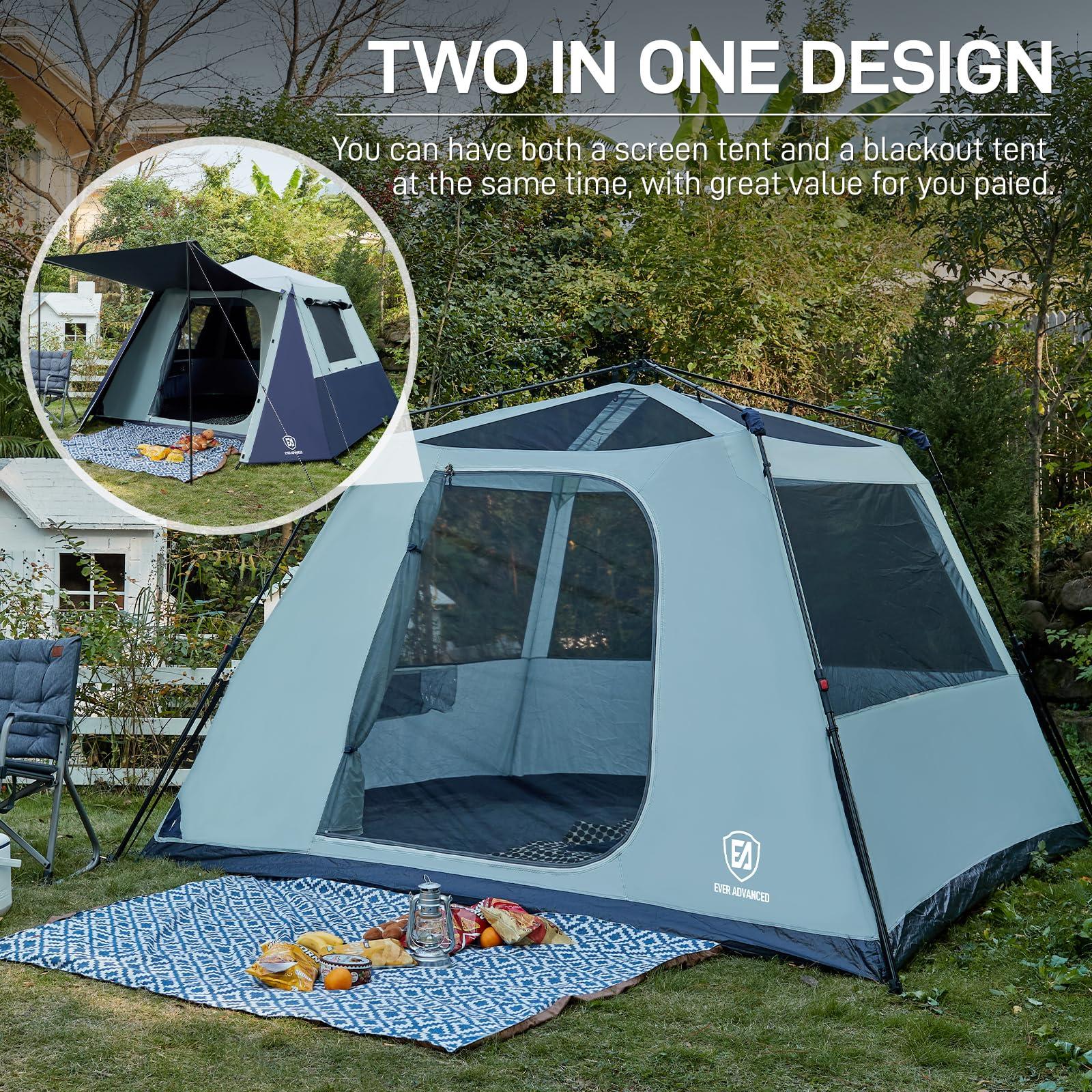 EVER ADVANCED EVER ADVANCED Blackout 6 Person Camping Tent, Instant Cabin Tent for Family with Vestibule and Large Mesh Windows, 60s Easy Setup, Double Layer, Water-Resistant, Blue