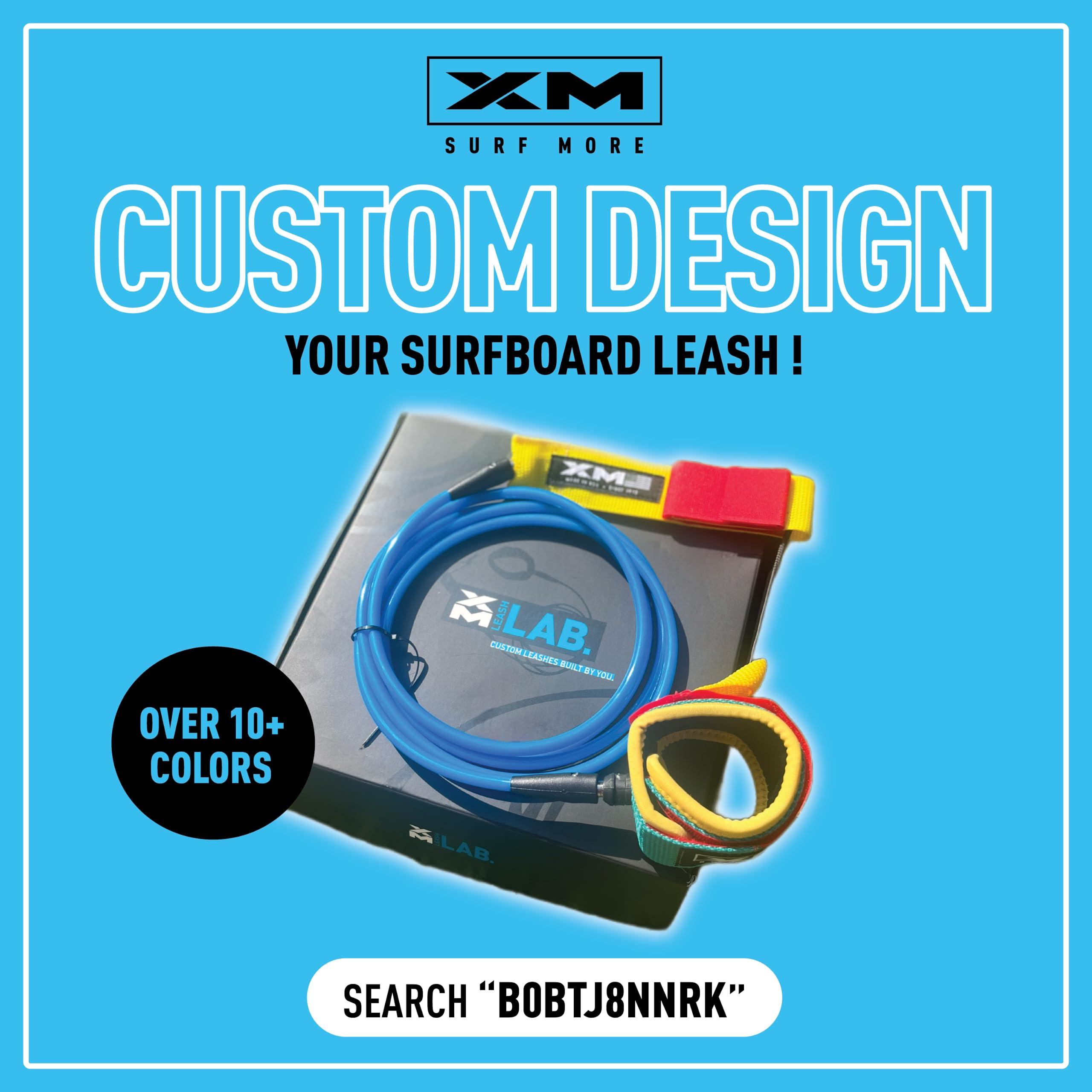 XM SURF MORE XM SURF MORE Premium Surfboard Leash, 6ft, Made in USA, Comp Cord Thickness (0.220in), Key Pocket, Unbreakable Swivels, Detachable Railsaver, Blue Leash, Black Strap, Kink-Free [3 Year Warranty]