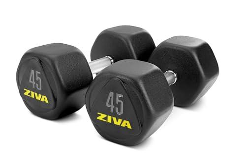 ZIVA ZIVA Performance RPU Hex Dumbbells Solid Steel Core, Premium Urethane Rubber Encasing, Corrosion Resistant - Commercial Grade for Rigorous Exercise, Strength Training - Pair of Two Dumbbell, 45 lb.