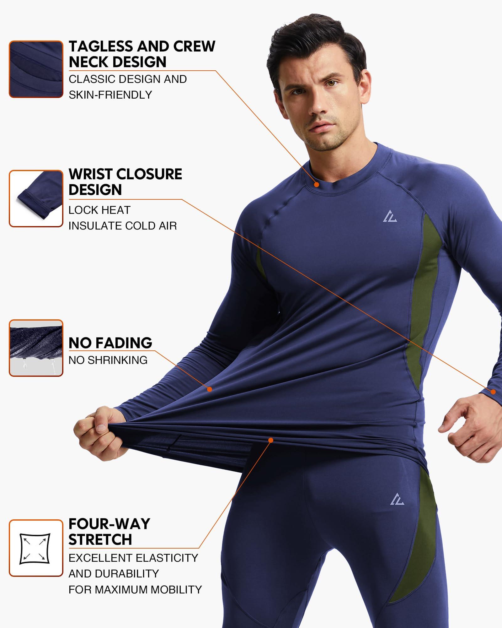 CL convallaria Thermal Underwear Set Winter Hunting Gear Sport Long Johns Base Layer Bottom Top Midweight Navy Blue M