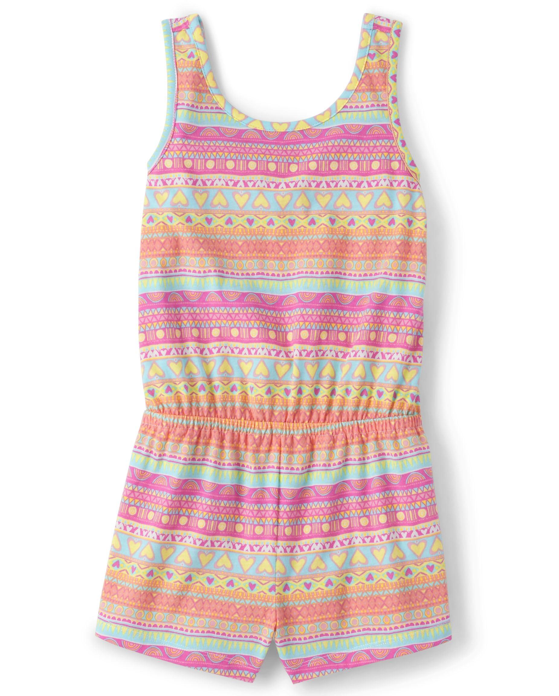 The Children's Place The Children's Place Girls' Sleeveless Summer Rompers, French Rose Print, Large