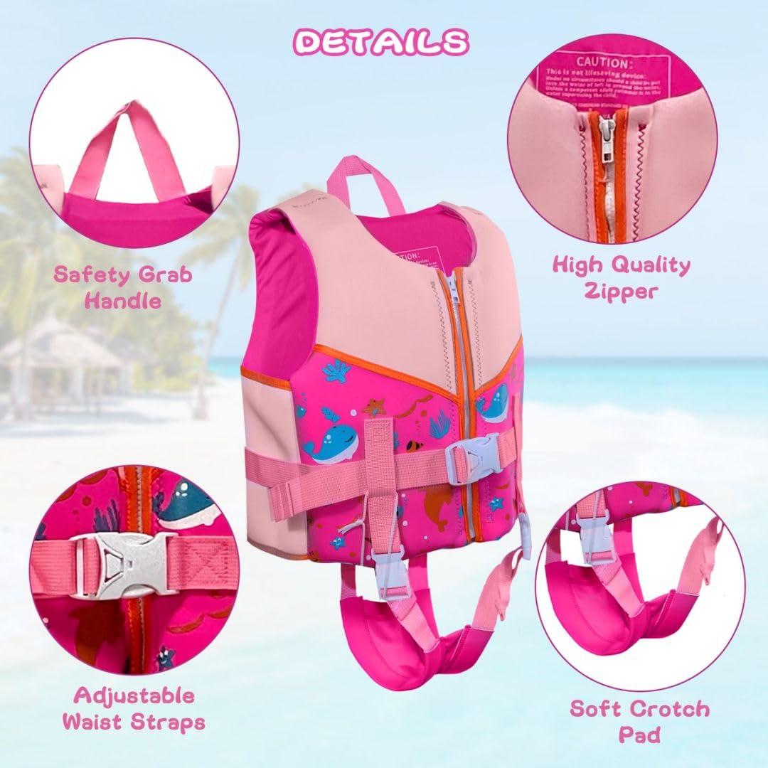 Agicogeo Kids Swim Vests Pool Toddler for 24-64lbs/3-9 Years, Adjustable Swimming Jacket Floaties Aid for Children, Boys Girls Learn to Swim (Pink, M ((35-48 lbs/5-7 yrs))