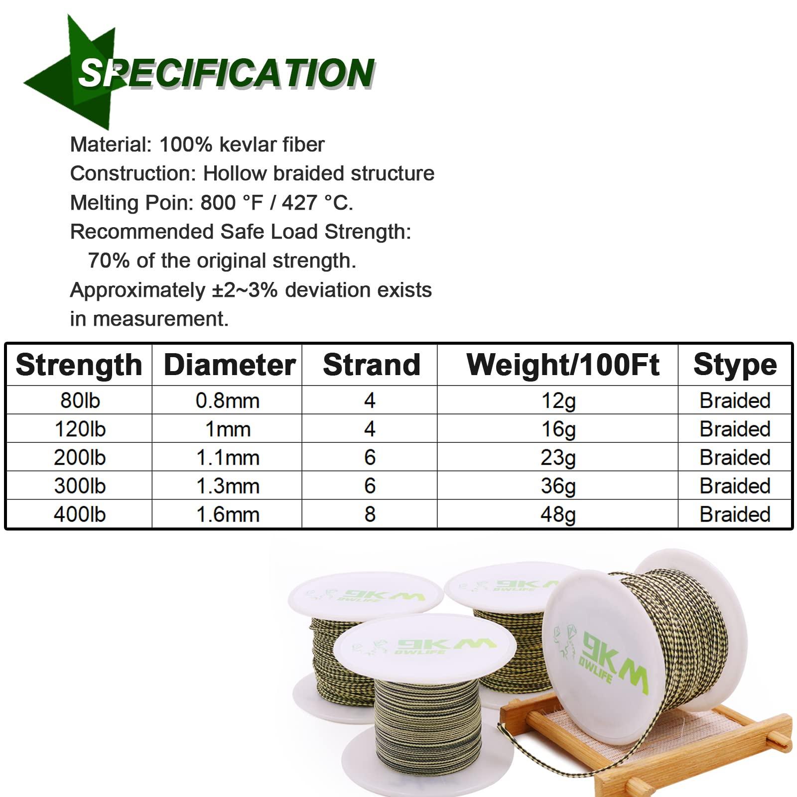 9KM DWLIFE 9KM DWLIFE Kevlar Line, High Strength, Abrasion Resistance, Flame Retardant, Fishing Assist Cord, Kite String, Model Rocket Shock, Hammock Tarp Ridgeline, Tactical Survival