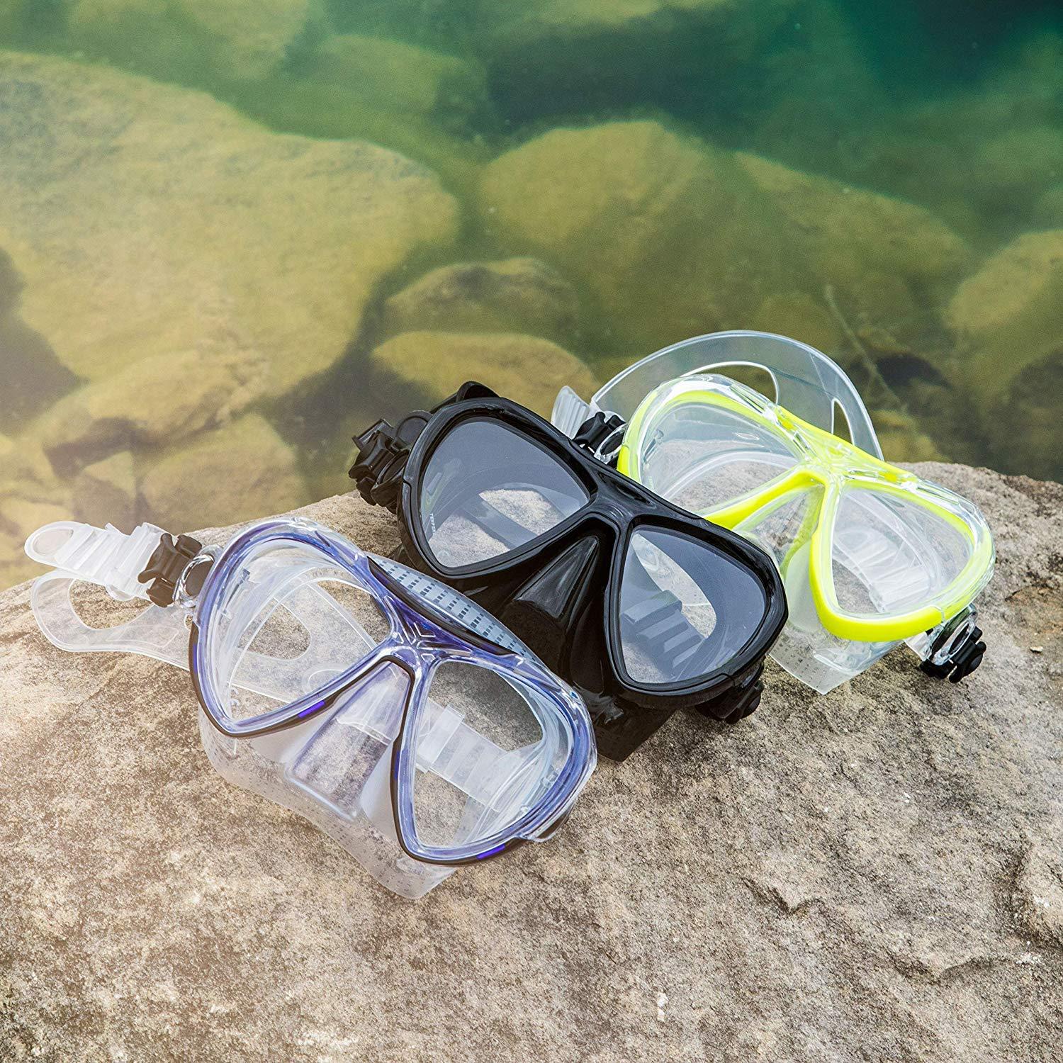 Tilos Tilos Revo, Wide View Snorkel Diving Mask: Scuba, Snorkeling, Free Dive, and Swim 180 Masks - Anti Fog Divers Goggles with Double Lens, Elastic Strap - Men/Women Adult Water Gear (Yellow)