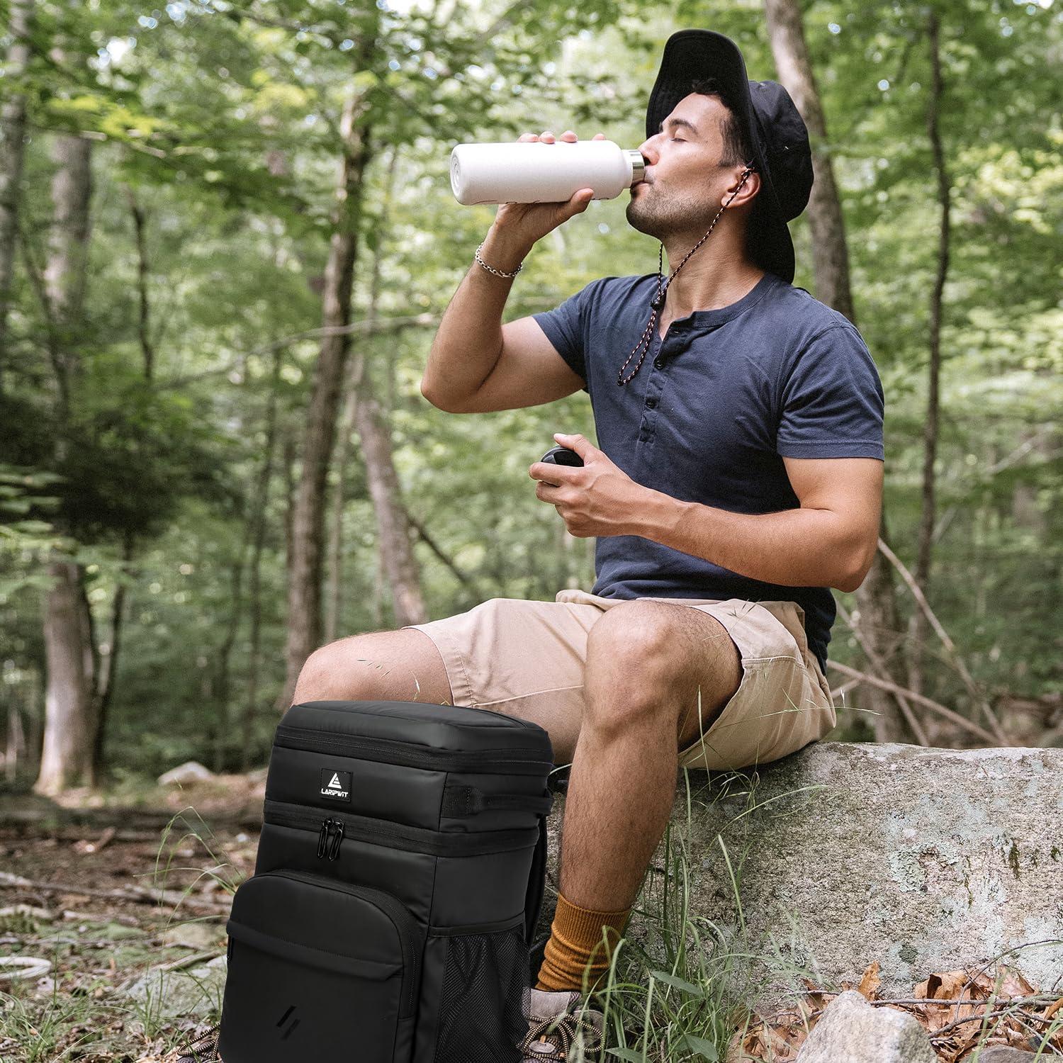 Laripwit Laripwit 54 Cans Backpack Cooler Insulated Leak-Proof Large Leather Cooler Backpack Double Deck Lunch Backpack for Men Women - Perfect Soft Cooler Bag for Work, Camping, Picnic, Beach, Hiking