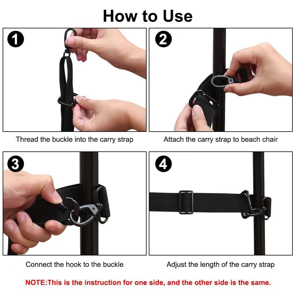 Yorkenbe Yorkenbe 1 Pack Carry Strap for Folding Chair, Adjustable Beach Chair Backpack Straps, Carry Strap for Beach Chair, Backpacking, Picnics, Scooter, Foldable Bikes (Black, 115-195cm) (black, 1pc)